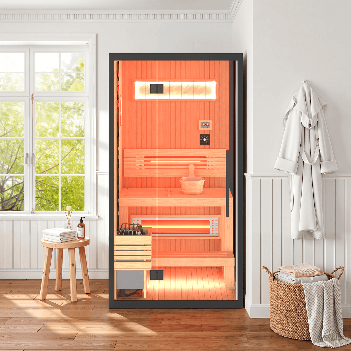 HOMREST 1-2 Person Indoor Hemlock Sauna with Chromotherapy & Bluetooth