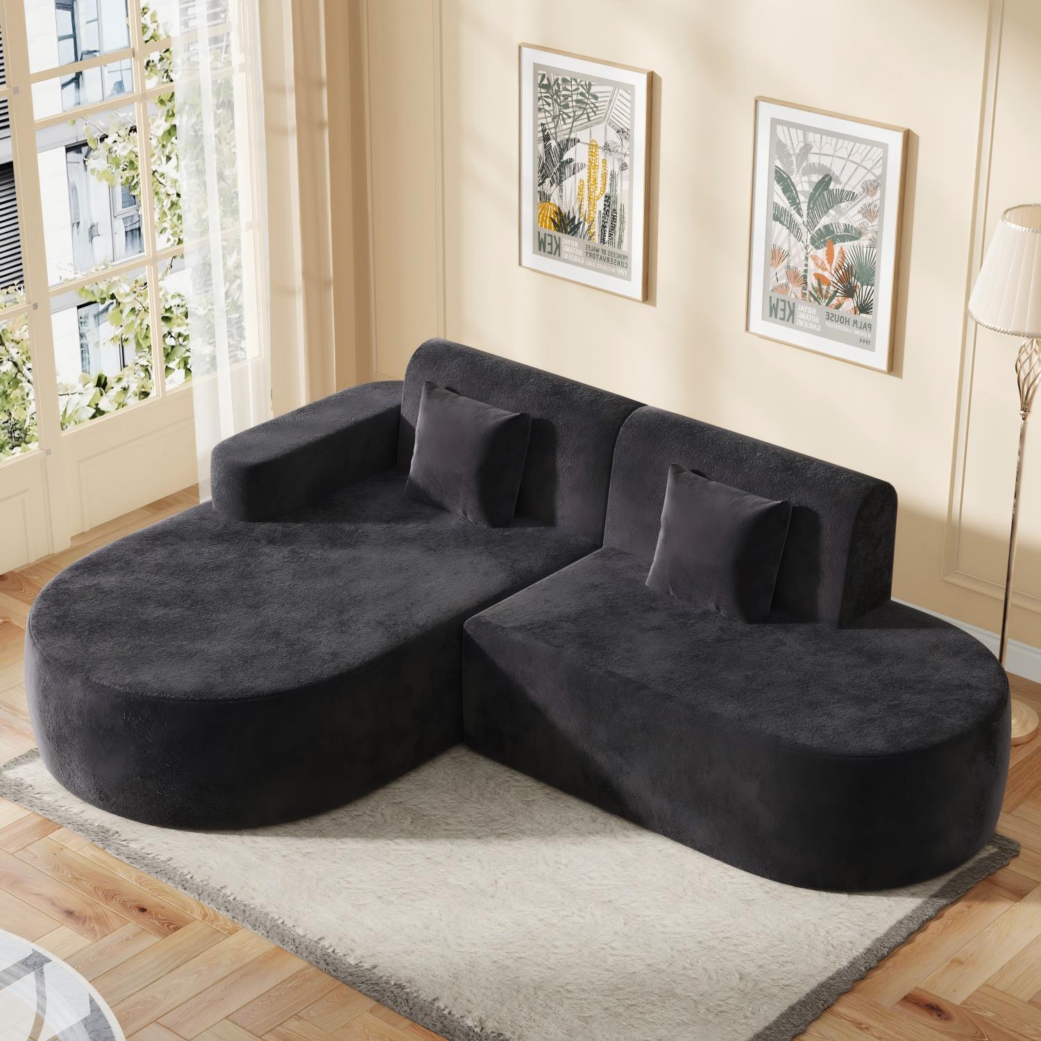 HOMREST Modern L-Shaped Corner Sofa, Chenille Upholstered Cloud Sectional Couch for Living Room and Bedroom, Black