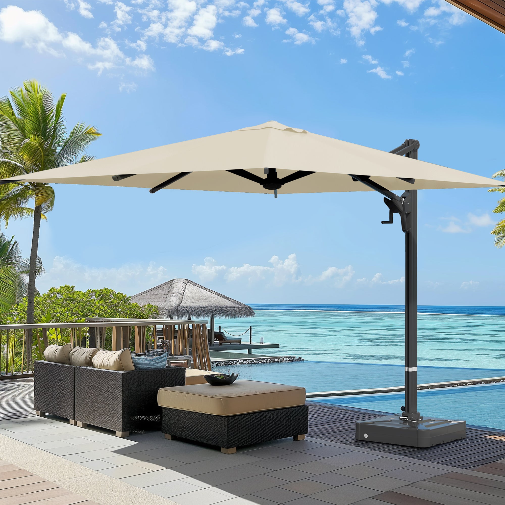 HOMREST 10x13ft Large Rectangular Cantilever Umbrella with 360° Rotation & 6 Adjustable Heights, Outdoor Patio Umbrella for Garden, Pool, Deck, Yellow (Base Excluded)