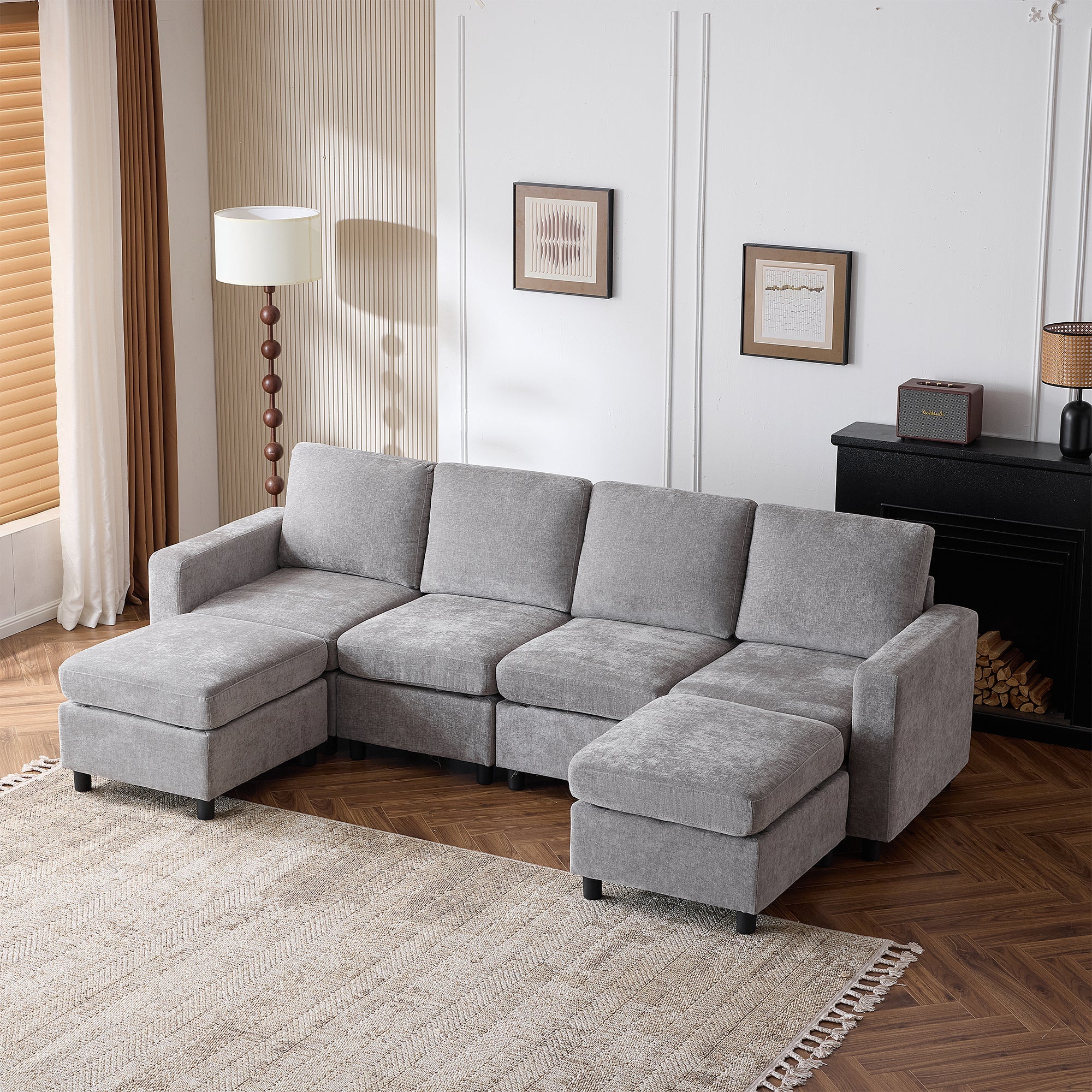 Homrest 6 Piece Modular Sectional Couch with Storage for Living Room, Light Gray