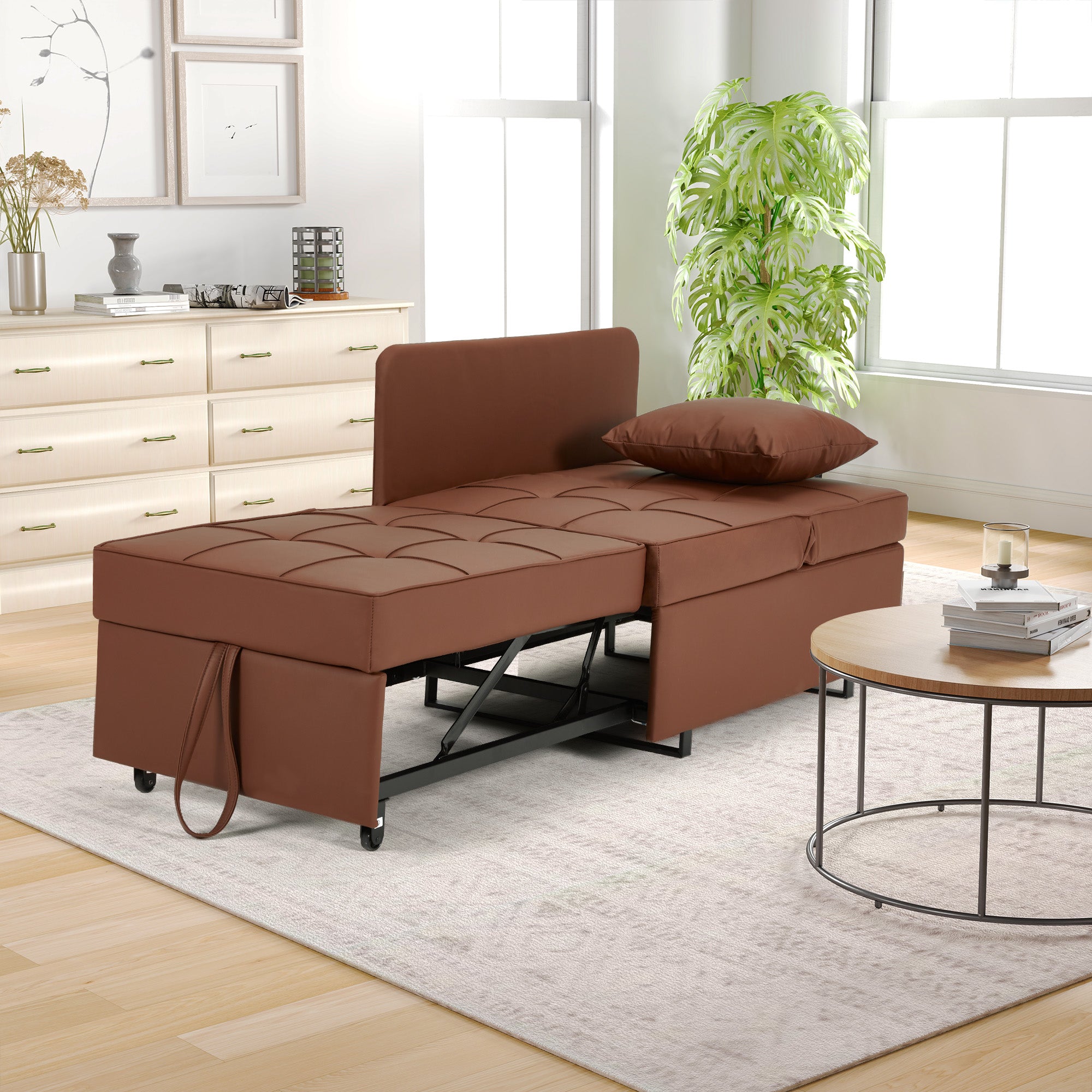 HOMREST 3 IN 1 Futon Sofa Bed Convertible Recliner Lounge with Reclining Backrest, Brown