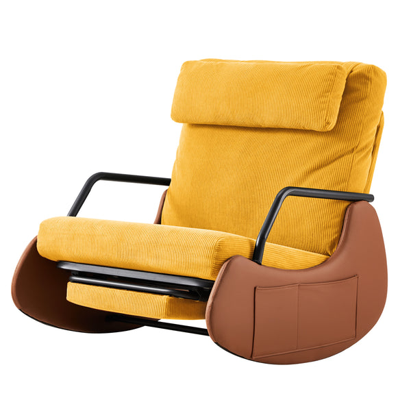 HOMREST Indoor & Outdoor Oversized Rocking Recliner Chair with Side Pockets, Upholstered Plush Seating Glider Rocker with Ajustable High Backrest, Golden