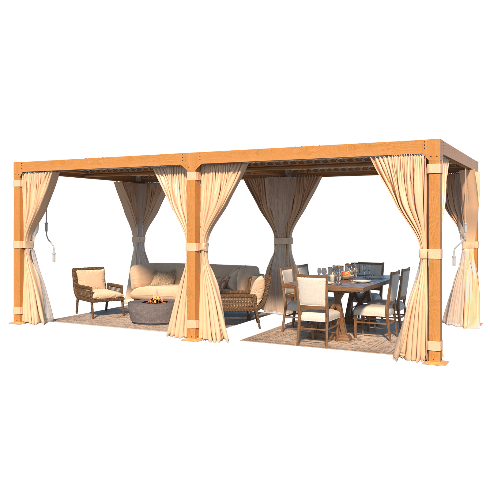 HOMREST Louvered Pergola 10x20 Outdoor Hard Top Pergola with Aluminum Frame and Adjustable Metal Rainproof Roof for Garden & Patio, Curtains and Netting Included,  Wood Grain