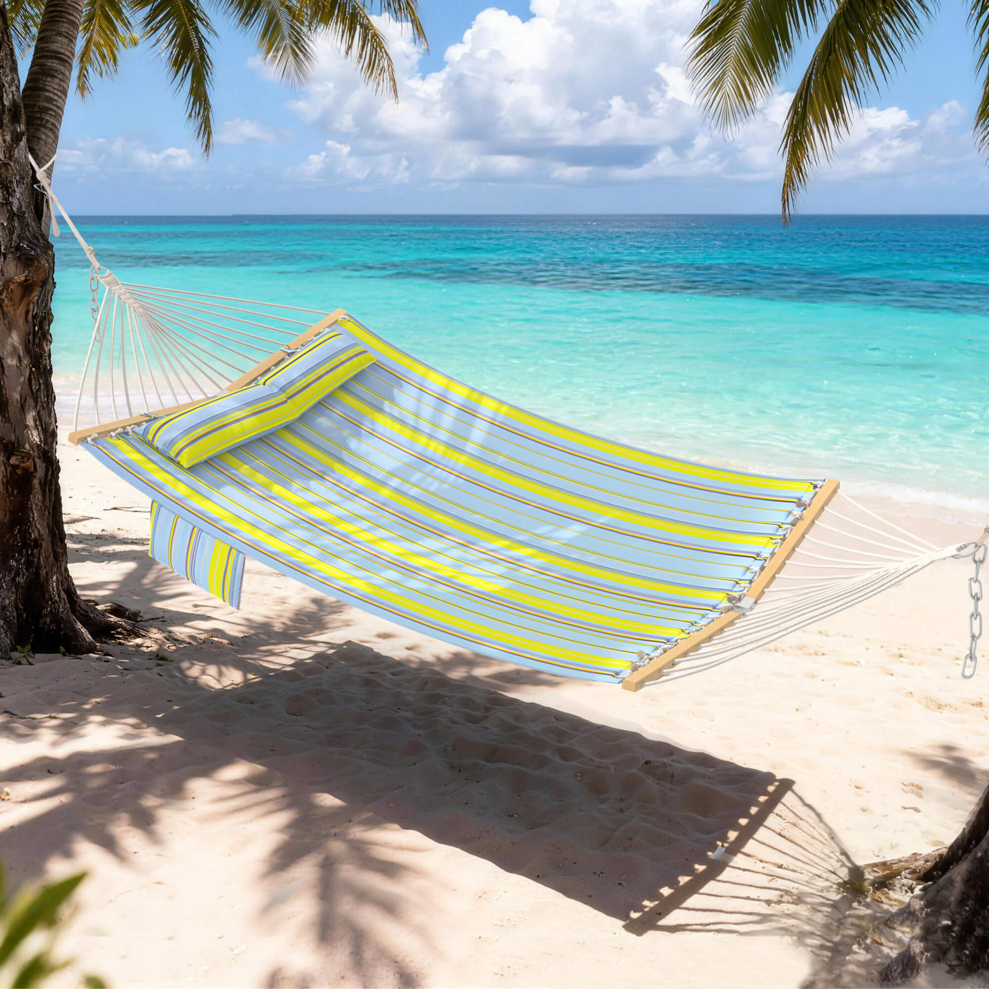 HOMREST Modern Portable Hammock, Outdoor Rope Hammock for Backyard, Beach & Camping, Green Stripes