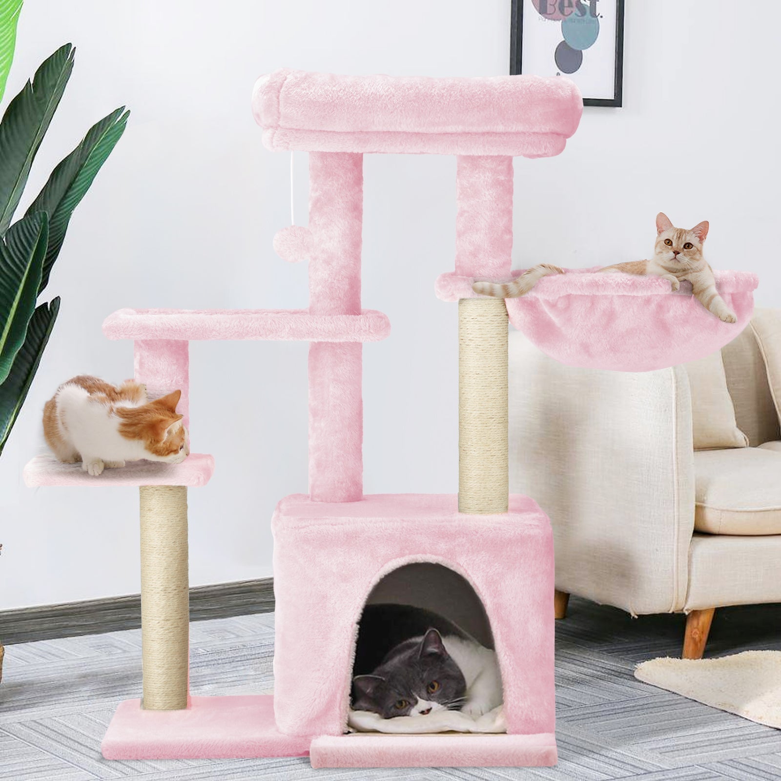 HOMREST 33 inches Multi-Level Cat Tree Cat Tower for Indoor Cats, Cat Condo with Scratching Post, Pink