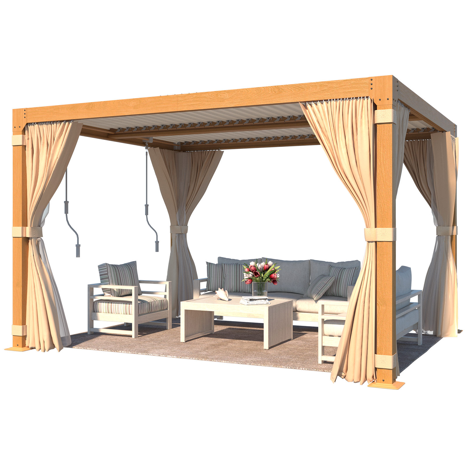 HOMREST Louvered Pergola 10x12 Outdoor Hard Top Pergola with Aluminum Frame and Adjustable Metal Rainproof Roof for Garden & Patio, Curtains and Netting Included, Wood Grain