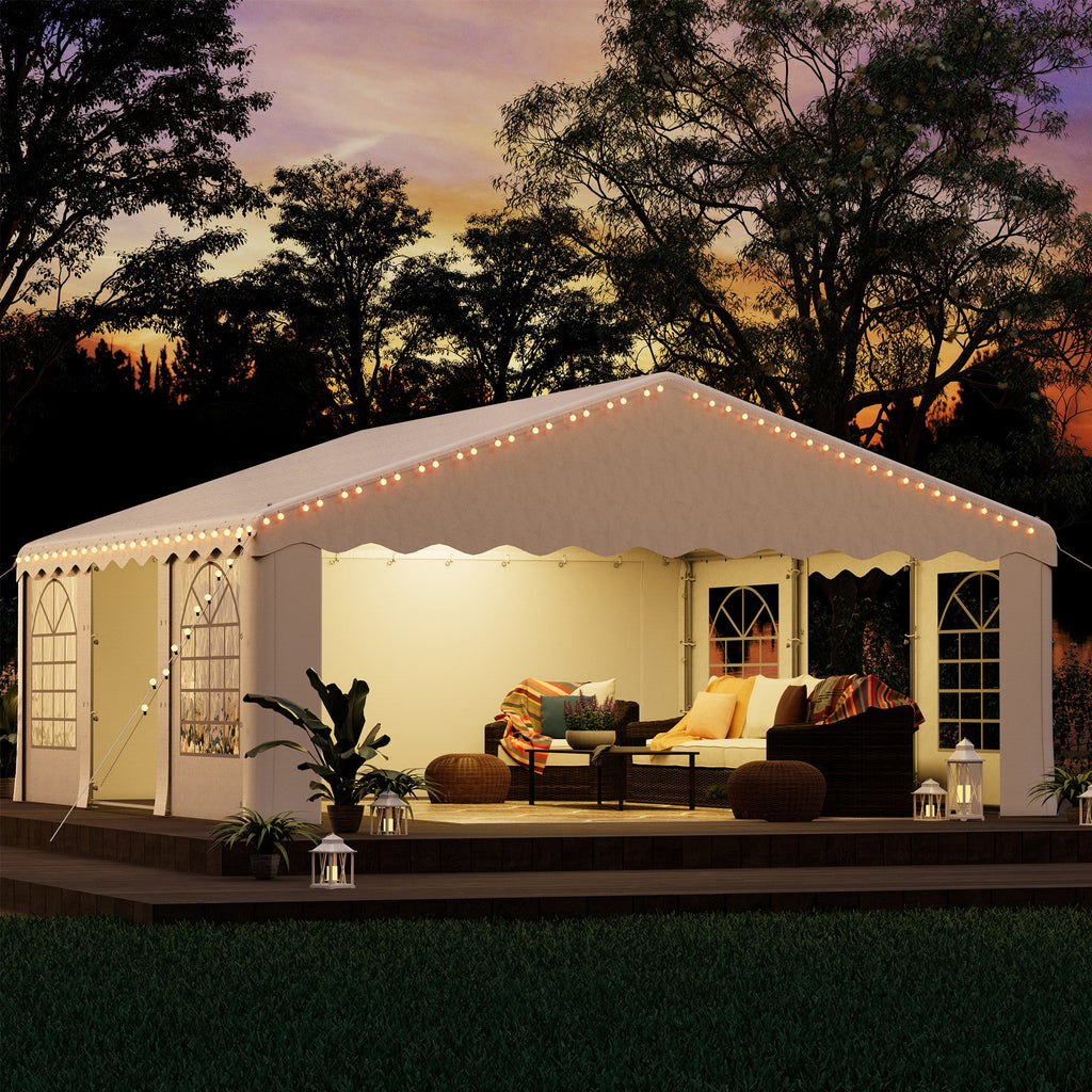 HOMREST 20x20 Ft Heavy Duty Party Tent Gazebo For Events Weddings BBQs Removable Sidewall Windows Storage Bags Included White
