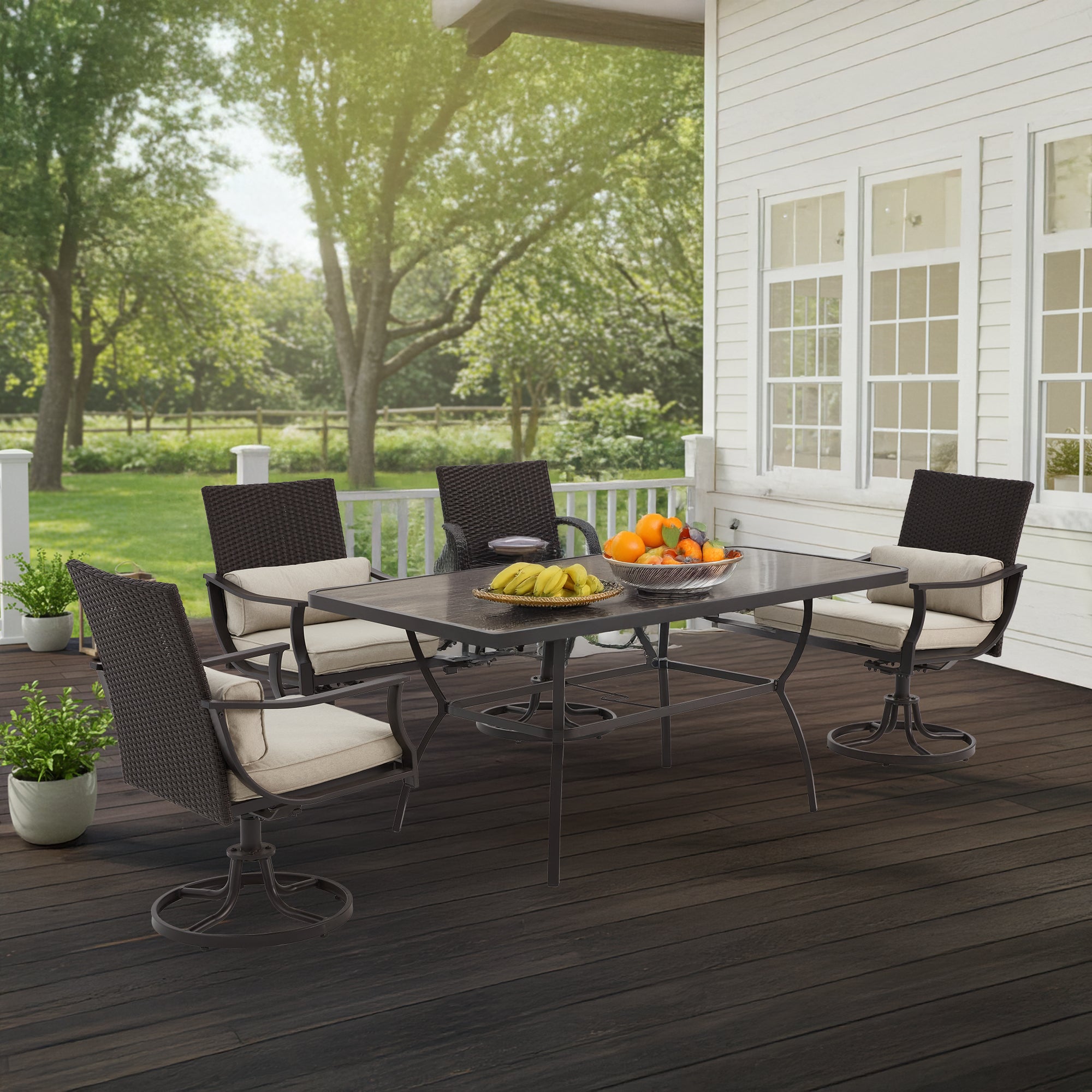 HOMREST 63 Inch Outdoor Patio Dining Table with 1.96 Inch Adjustable Umbrella Hole
