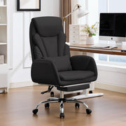 HOMREST Modern Cross Legged Office Chair with Footrest,Leather Ergonomic Executive Chair with Lumbar Pillow, Black
