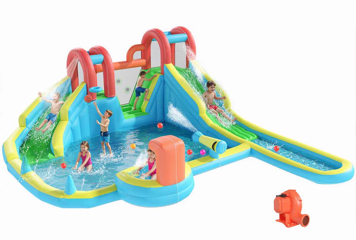 Homrest Inflatable Water Slide,10 in 1 Double Water Slide Bounce House for Kids 3-12 with Blower, Splash Pool, Water Cannon, Climbing Wall, Basketball Hoop for Kids Indoor Outdoor Backyard