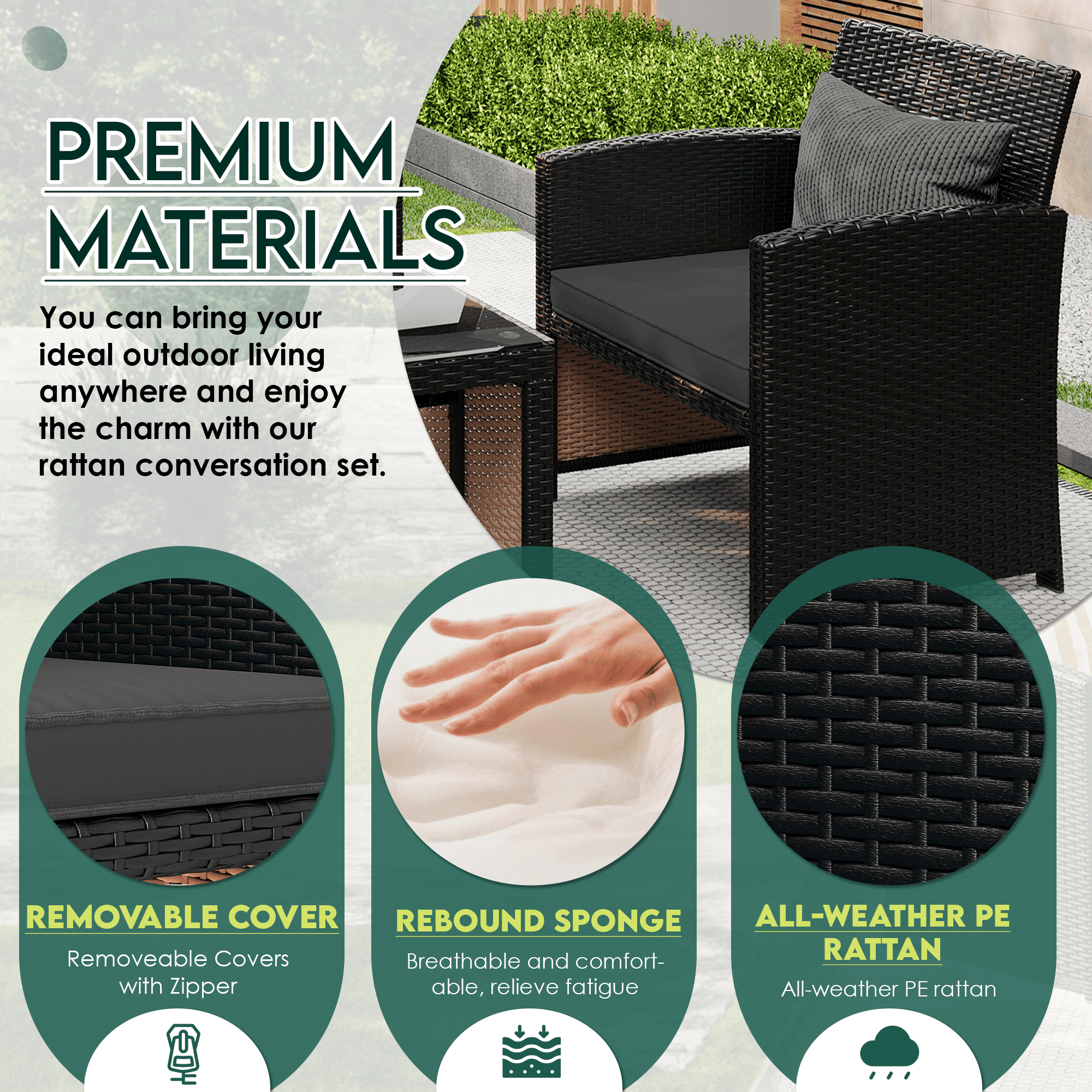 HOMREST 4-Piece Patio Furniture Set, Outdoor Wicker Patio Conversation Set with Cushions, Sofa & Glass Coffee Table, Gray