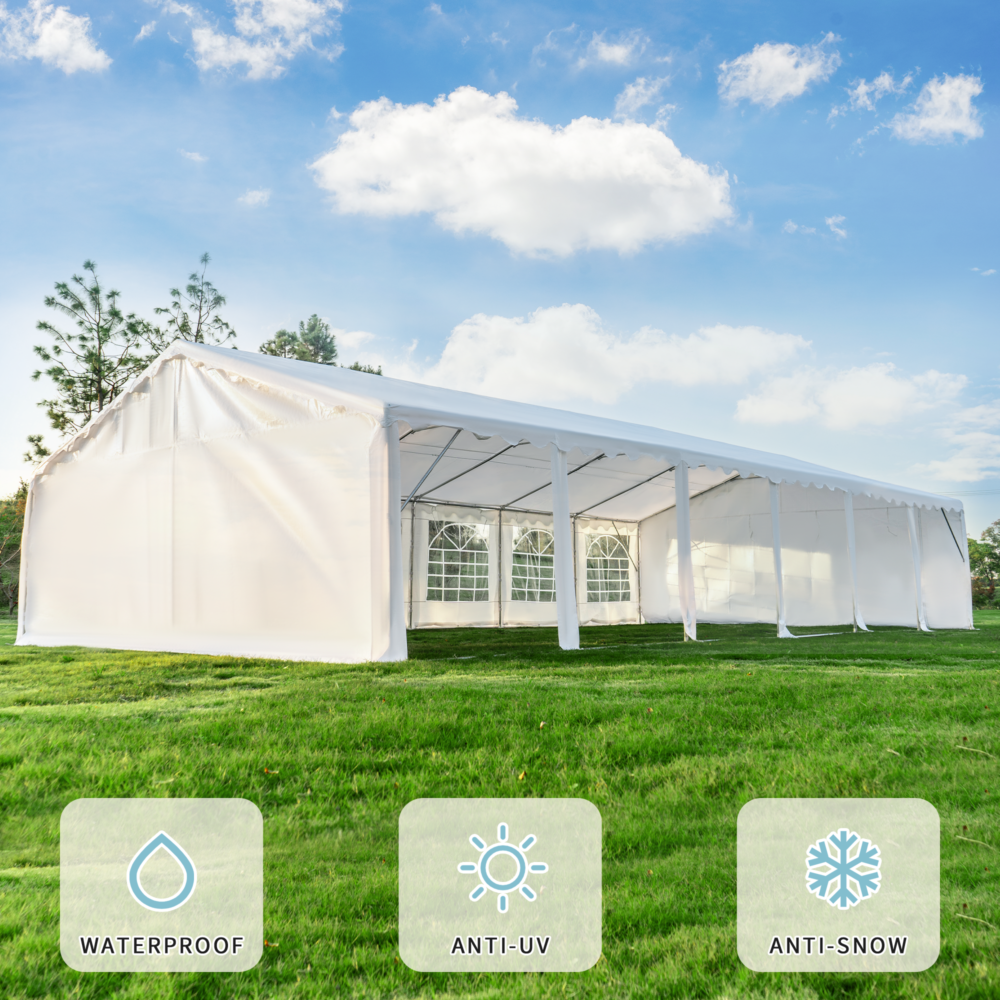 HOMREST 20x40ft Party Tent Outdoor Wedding Tent Heavy Duty Large Canopy Carport With Removable Sidewalls 2 Roll Up Doors 5 Storage Bags White