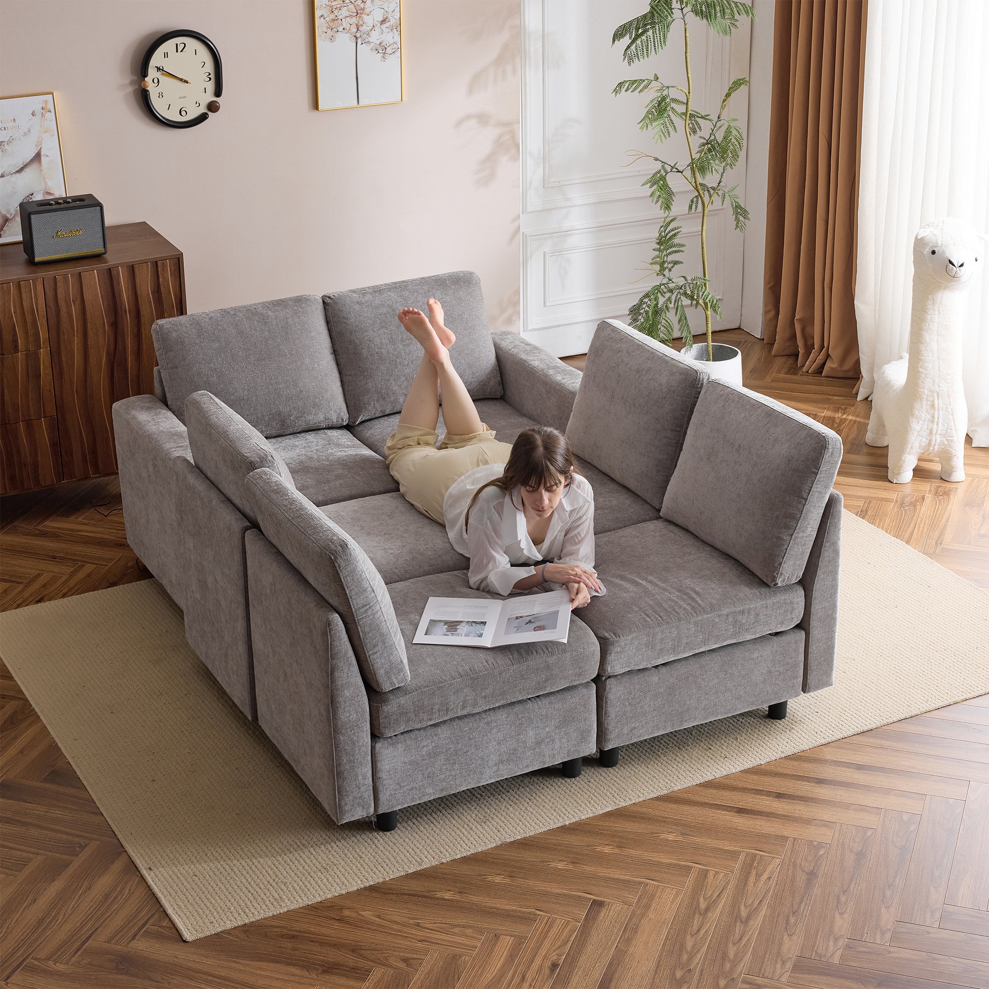 Homrest 6  Piece Modular Sectional Couch with Storage for Living Room, Light Grey