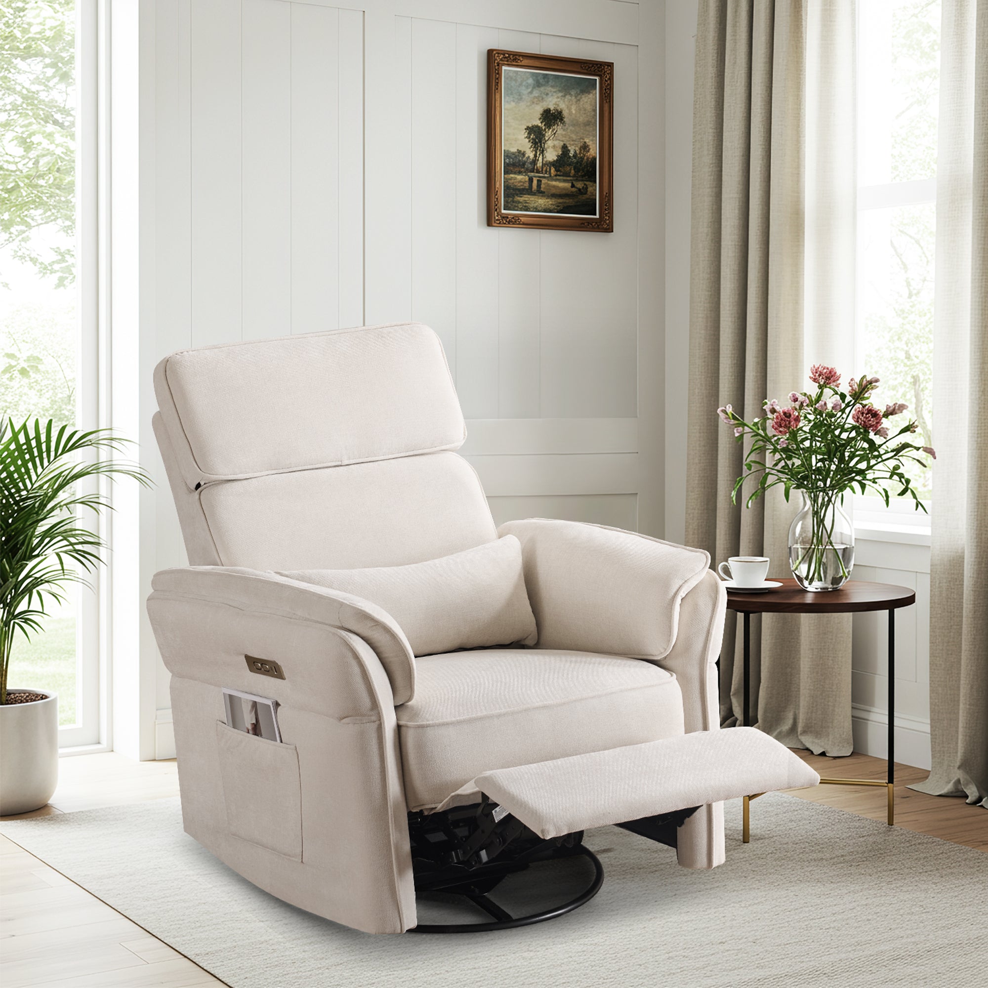 HOMREST Power Swivel Rocking Recliner Chair with Adjustable Headrest and Armrests for Living Room, Nursery, Beige