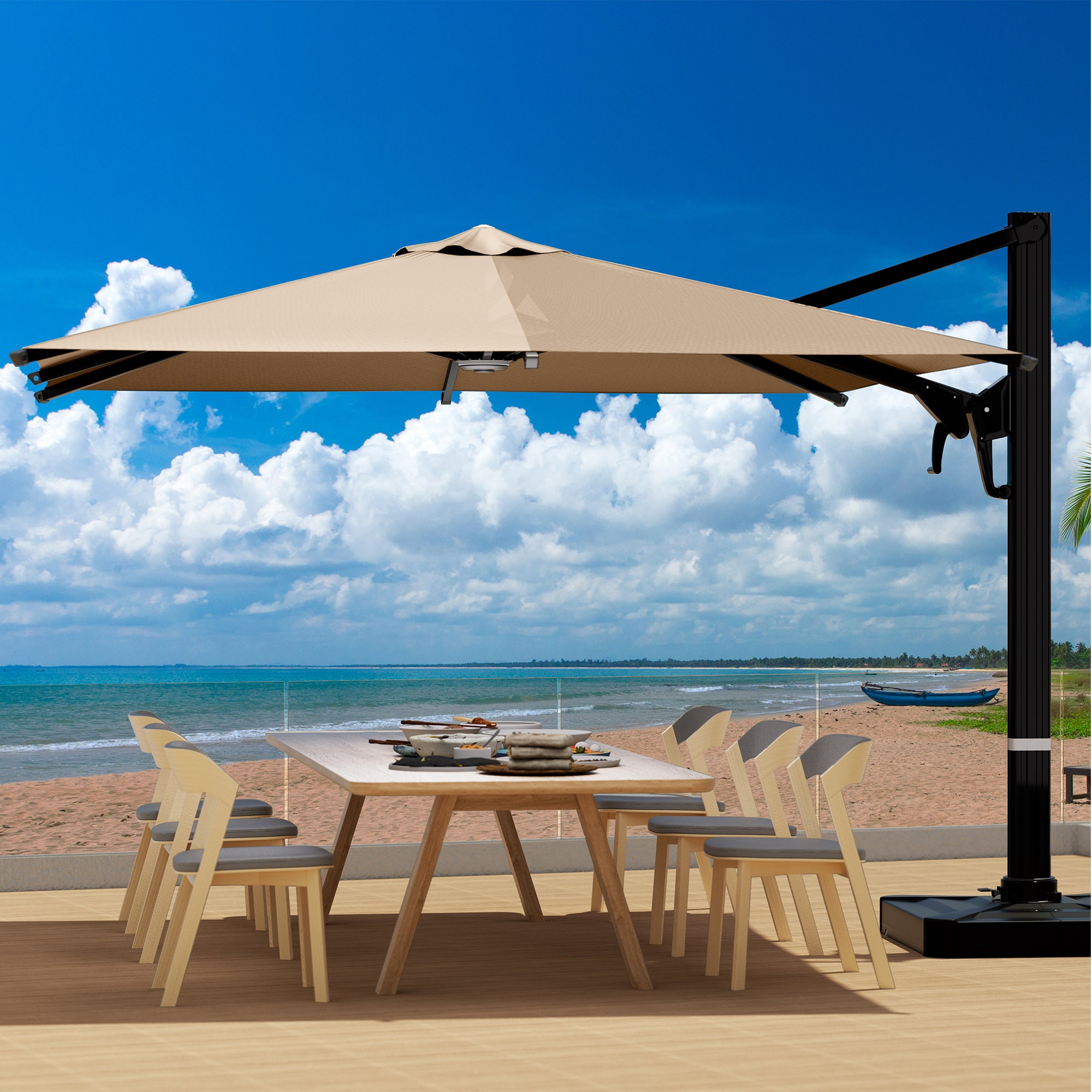 HOMREST 10x10ft Large Rectangular Cantilever Umbrella with 360° Rotation & 6 Adjustable Heights, Brown (Base Excluded)