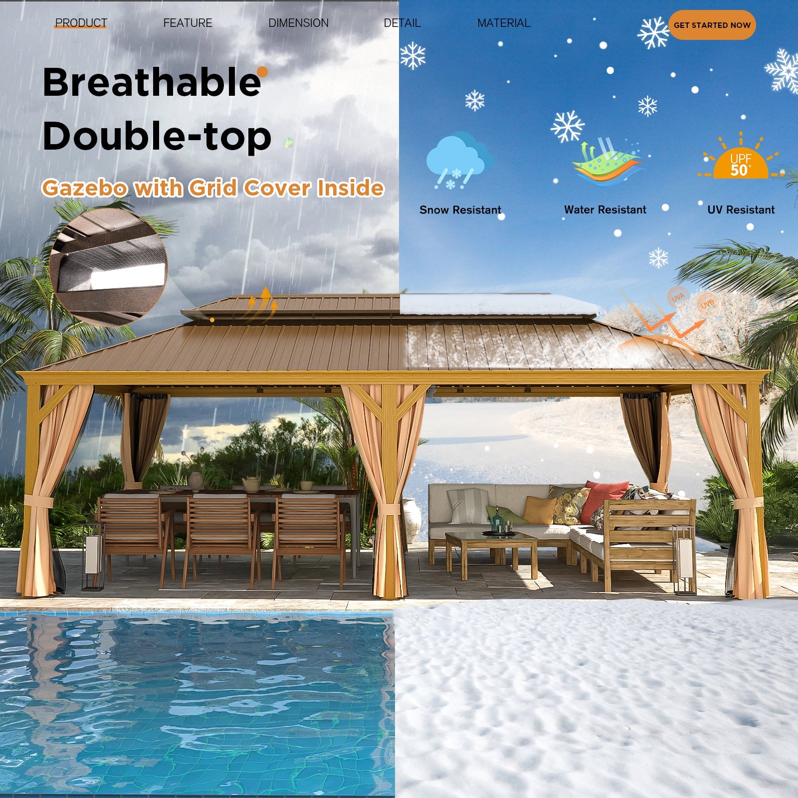 HOMREST 14X24 Outdoor Bar Gazebo with Canopy for Patio, Wood Grain