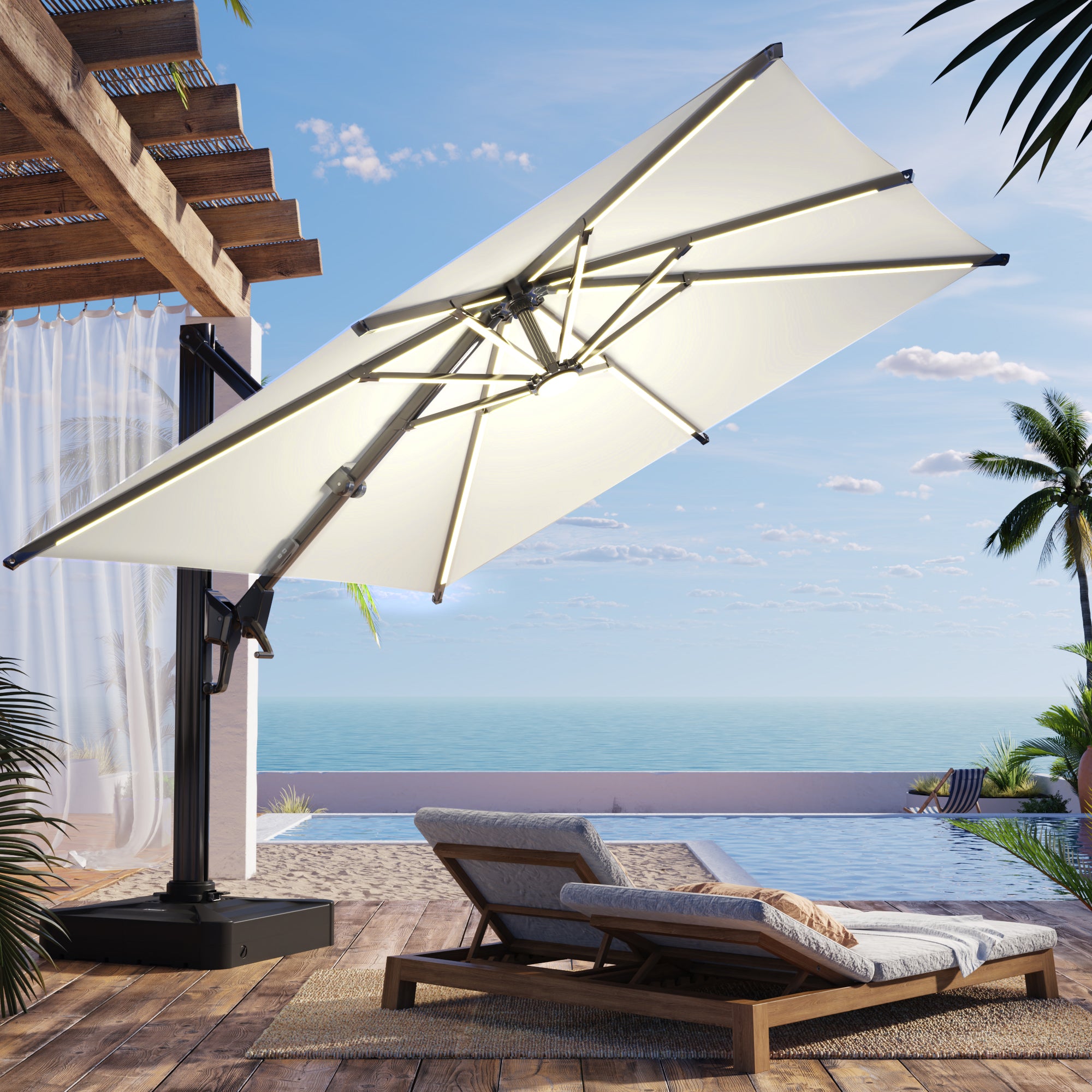 HOMREST 10 X 10 Outdoor Weather-resistant Umbrella with LED Lighting(Base Excluded)  - Yellow