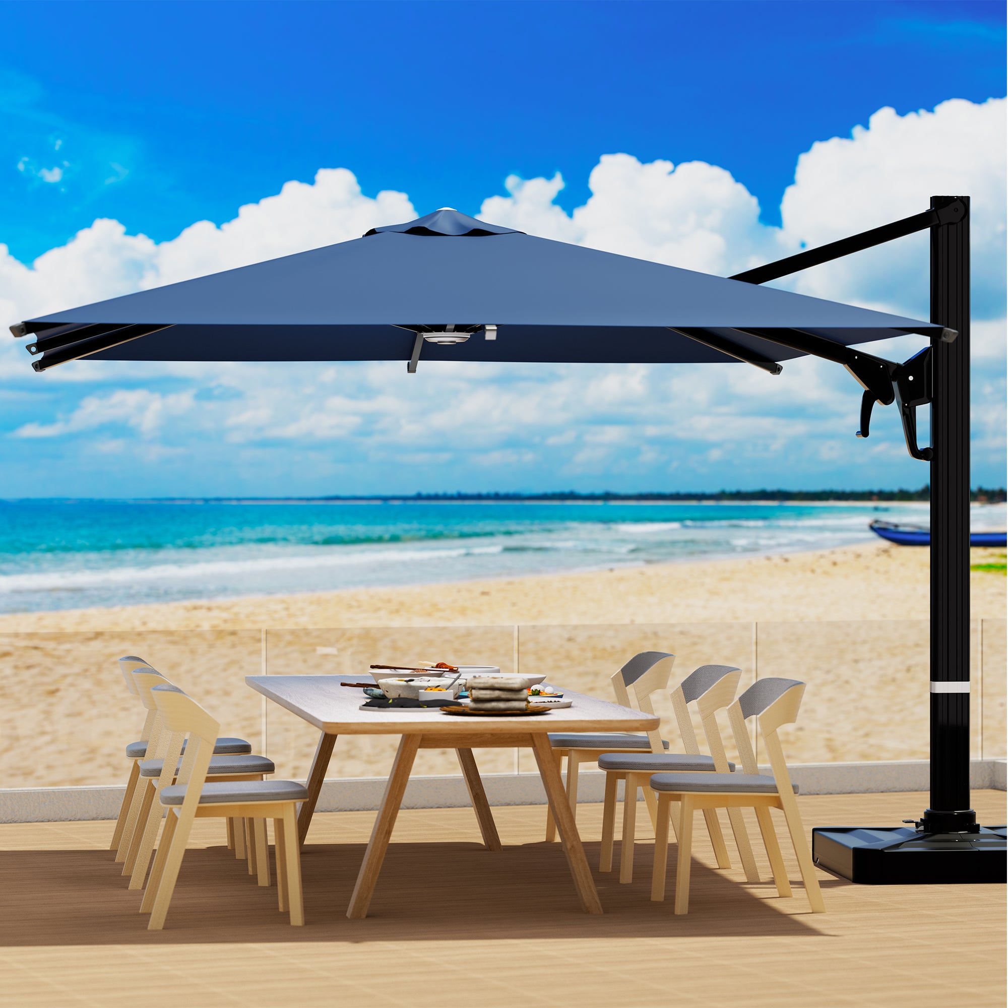 large rectangular cantilever patio umbrella PURPLE LEAF 10' X 13' Extra Large, Grey Sturdy Frame The top of the umbrella is supported by 8 heavy MEVBC 10 X 13 FT