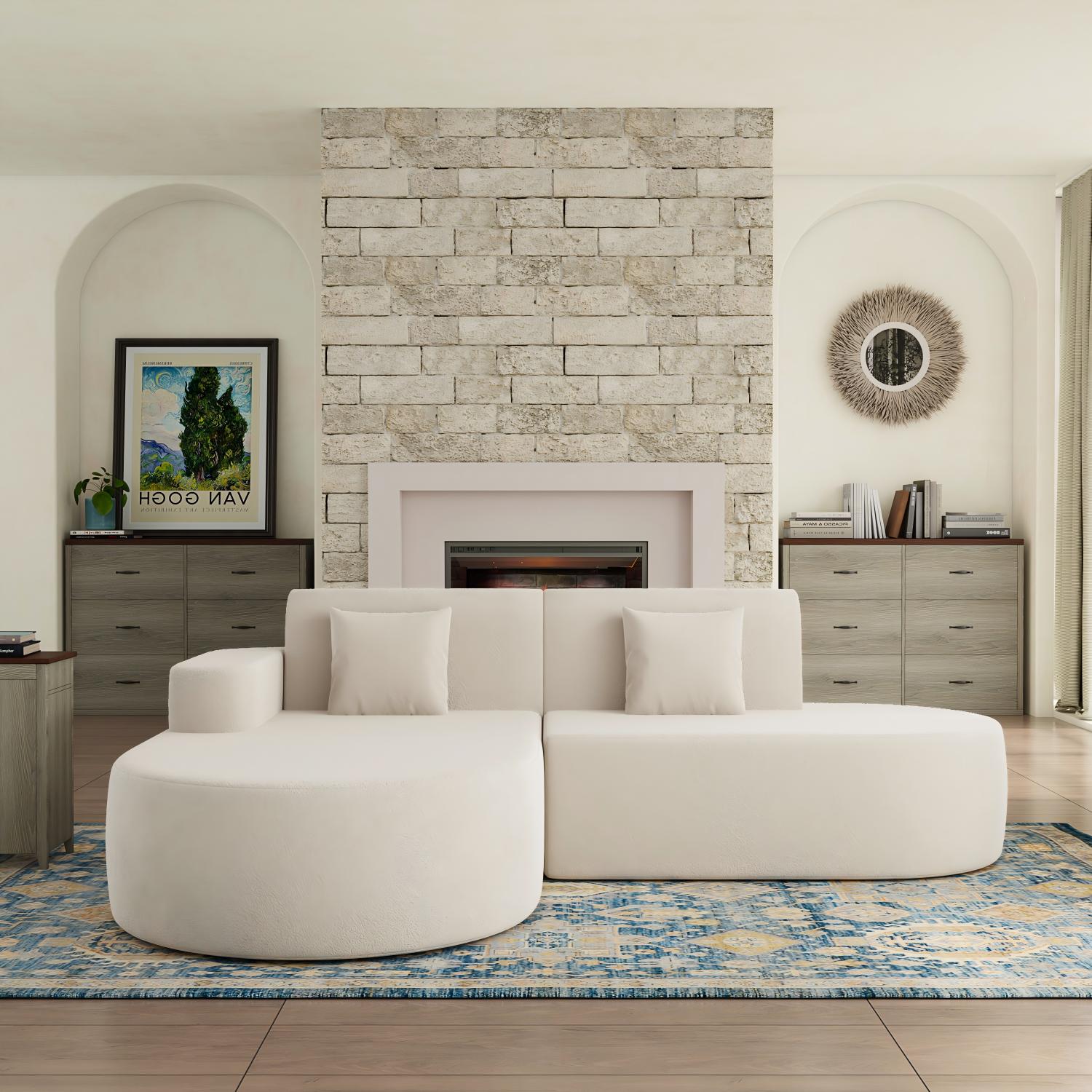 HOMREST Modern L-Shaped Corner Sofa, Chenille Upholstered Cloud Sectional Couch for Living Room and Bedroom, Beige