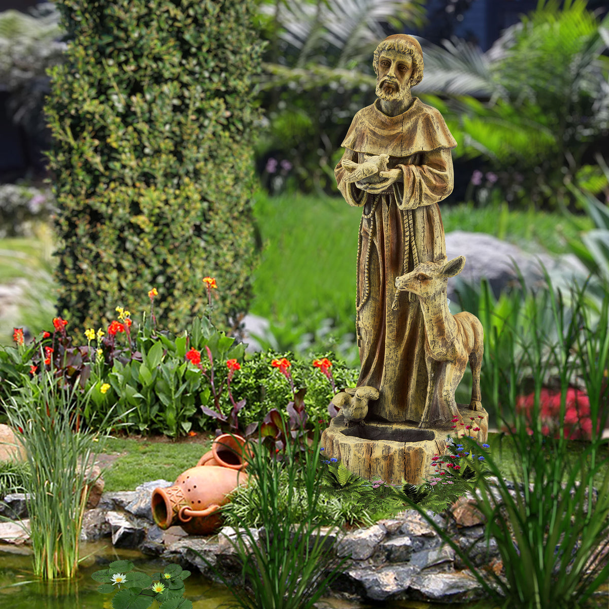 HOMREST St. Francis Religious Garden Decor Statue,nature's Nurturer With Bird Feeder