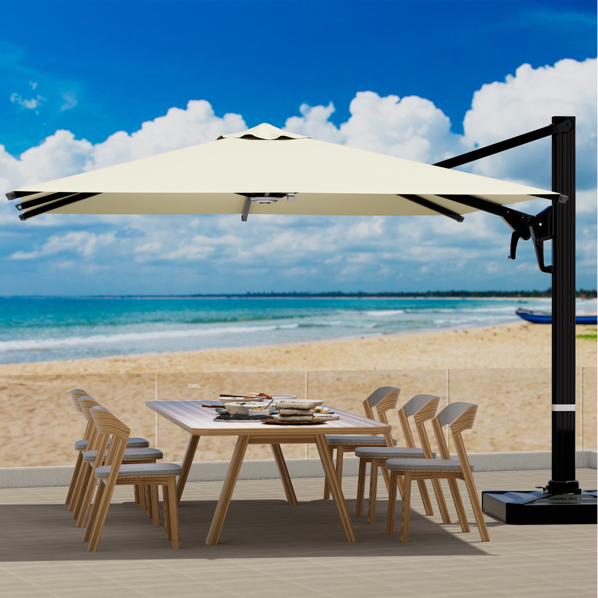 HOMREST 10x10ft Large Rectangular Cantilever Umbrella with 360° Rotation & 6 Adjustable Heights, Yellow (Base Excluded)