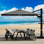 HOMREST 10x10ft Large Rectangular Cantilever Umbrella with 360° Rotation & 6 Adjustable Heights, Gray (Base Excluded)