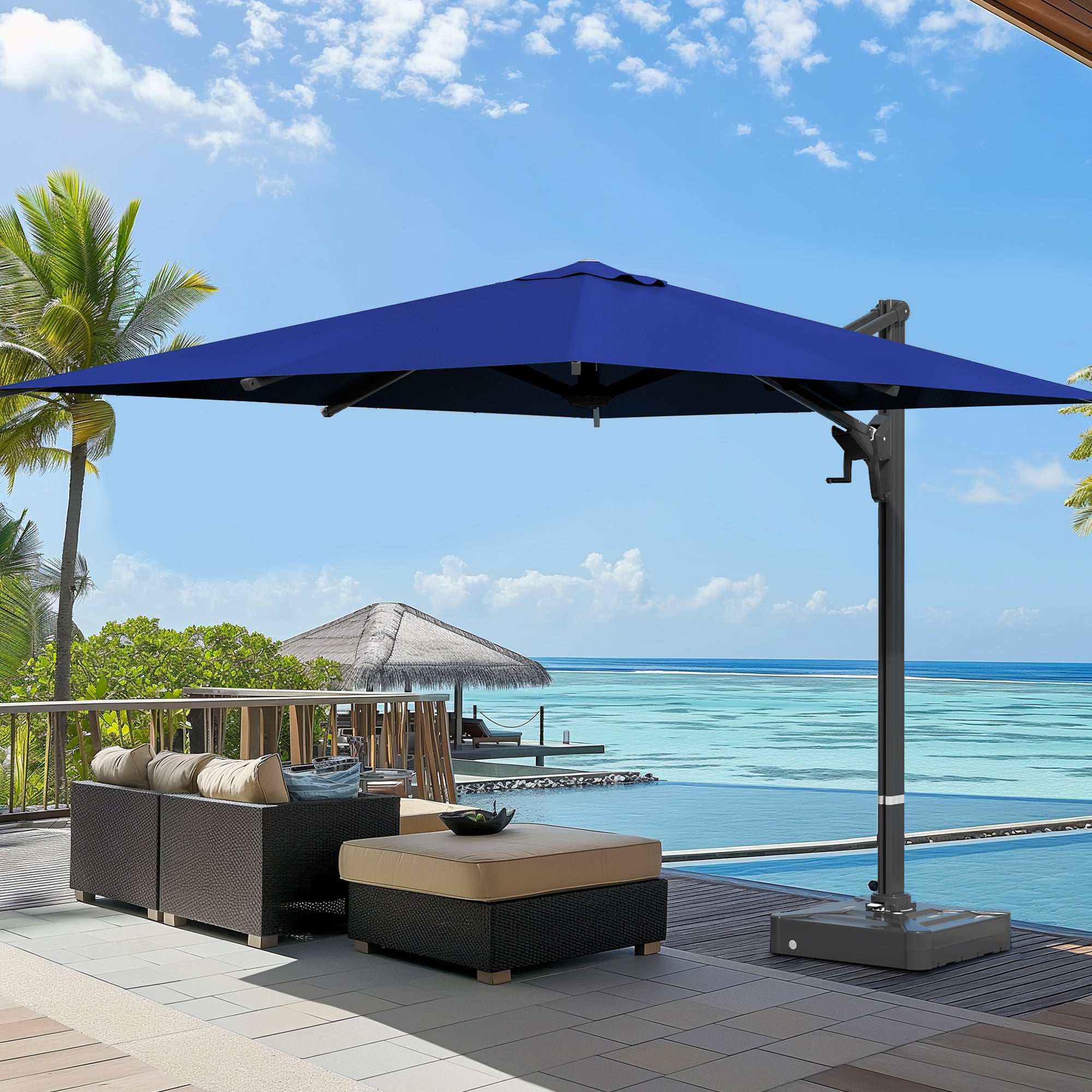 large rectangular cantilever patio umbrella Sunnyglade 10x13Ft Deluxe Offset Tan Sturdy Frame The top of the umbrella is supported by 8 heavy Cantilever Umbrella Rectangular Outdoor Table