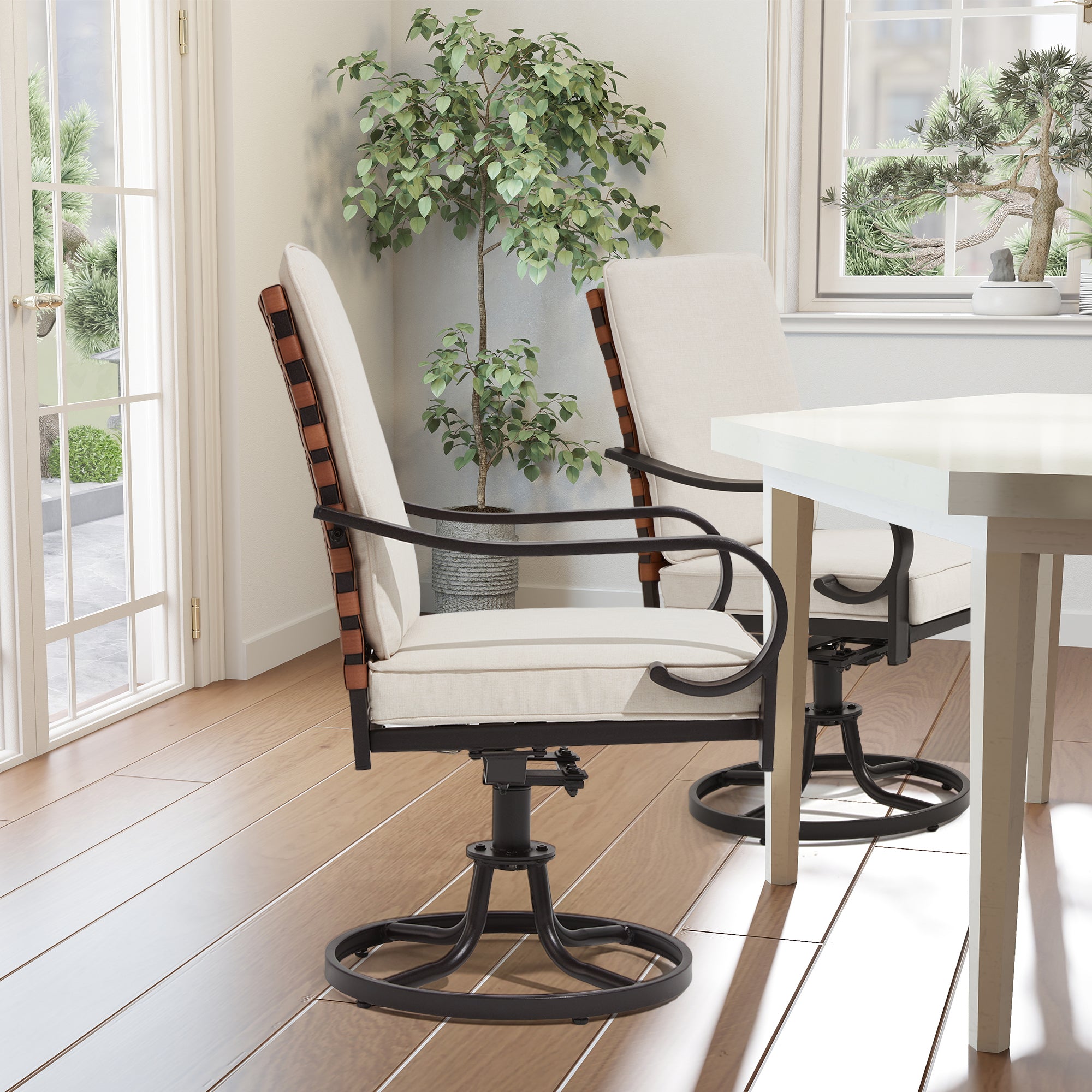HOMREST Swivel Patio Chairs Set of 2, Heavy Duty Outdoor Dining Chairs, Beige