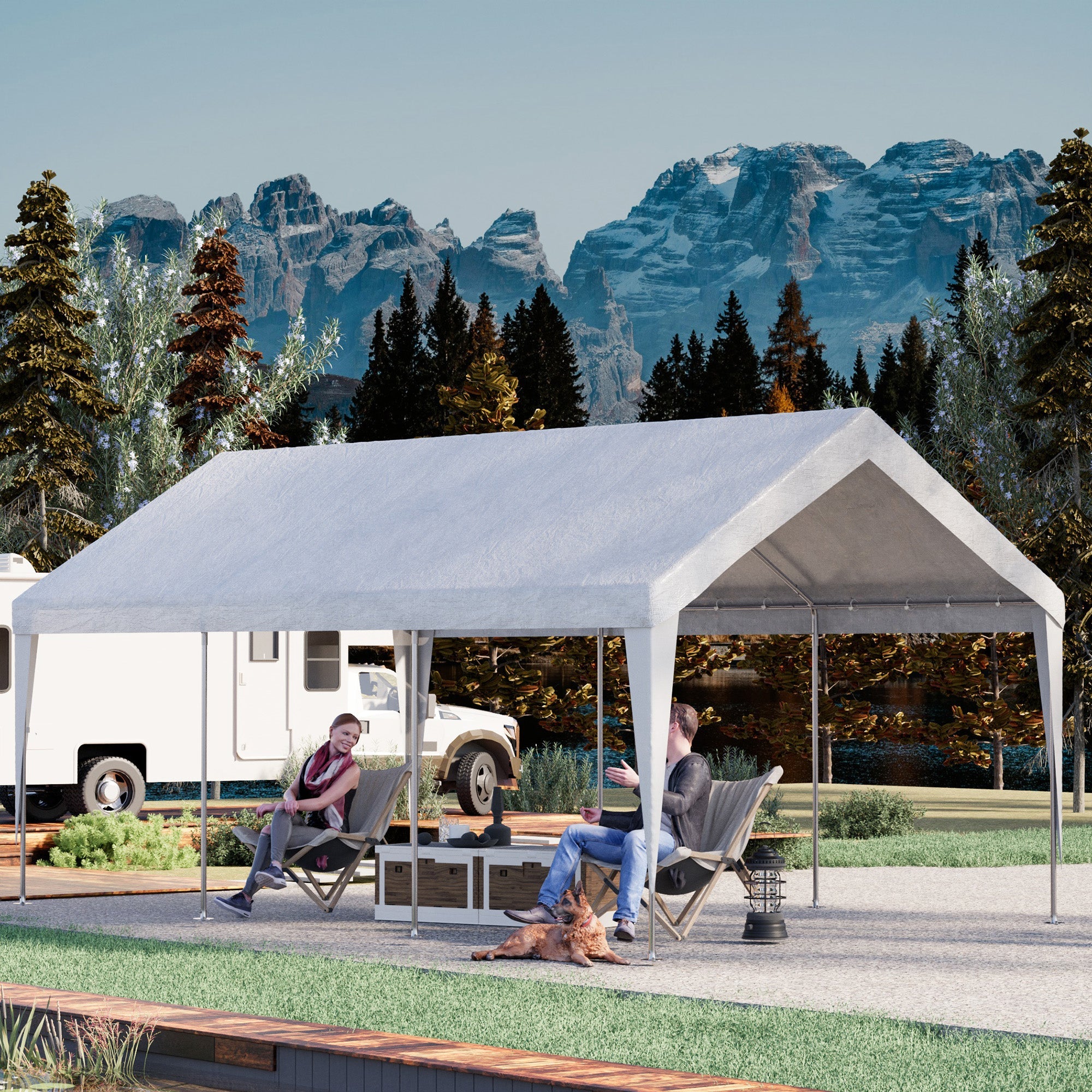 HOMREST Carports 12x20 heavy duty, Rainproof & UV Protected Garage Top Tarp Shelter Cover, Outdoor Portable Garage for Car, Boat Tent, White