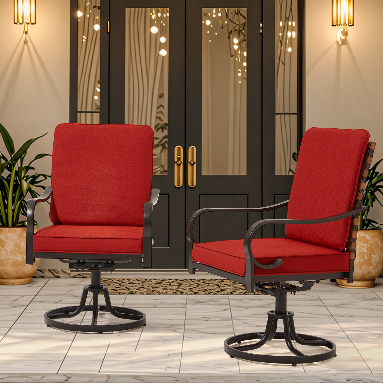 HOMREST Swivel Patio Chairs Set of 2 with Thickened Cushions, Red