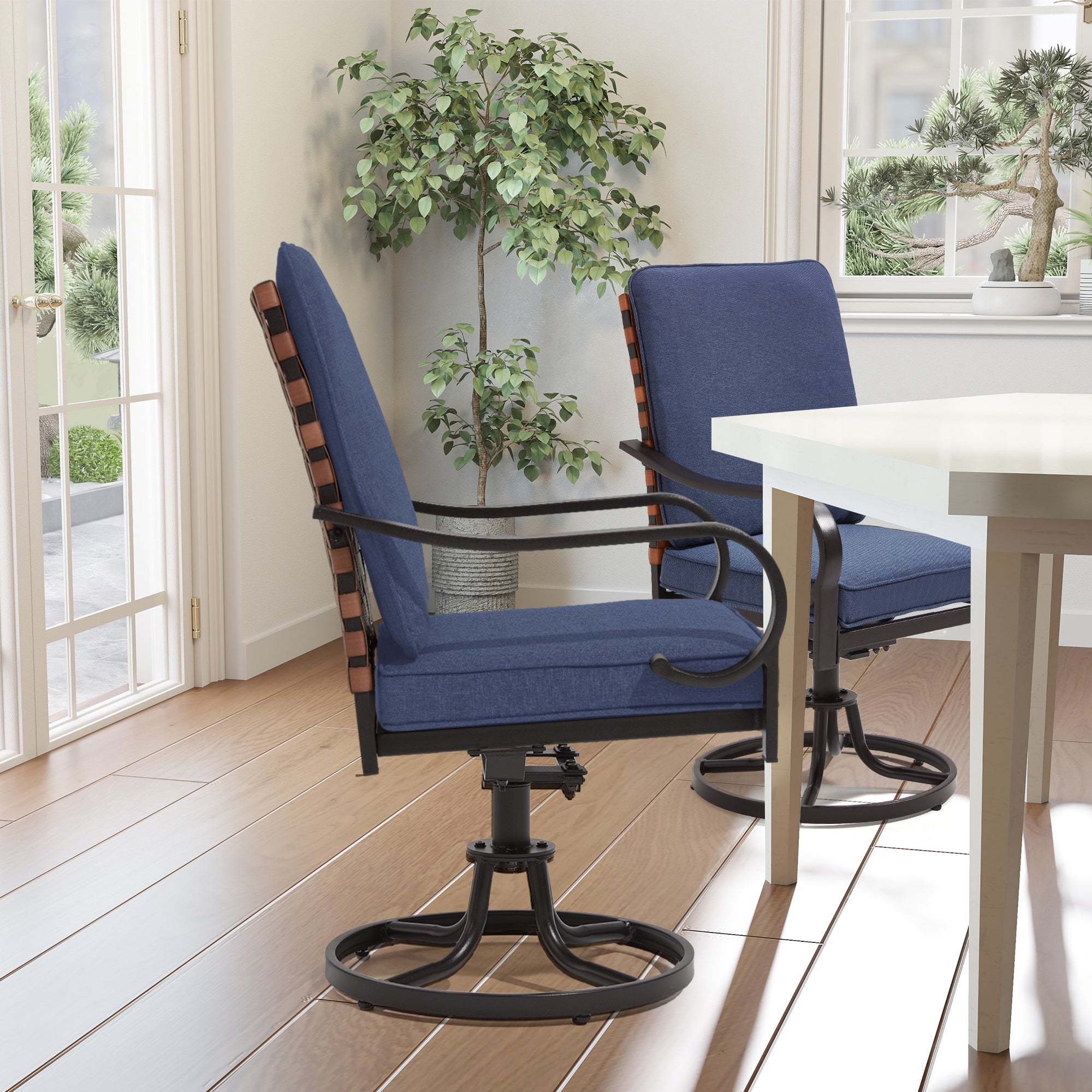 HOMREST Swivel Patio Chairs Set of 2 with Thickened Cushions, Blue