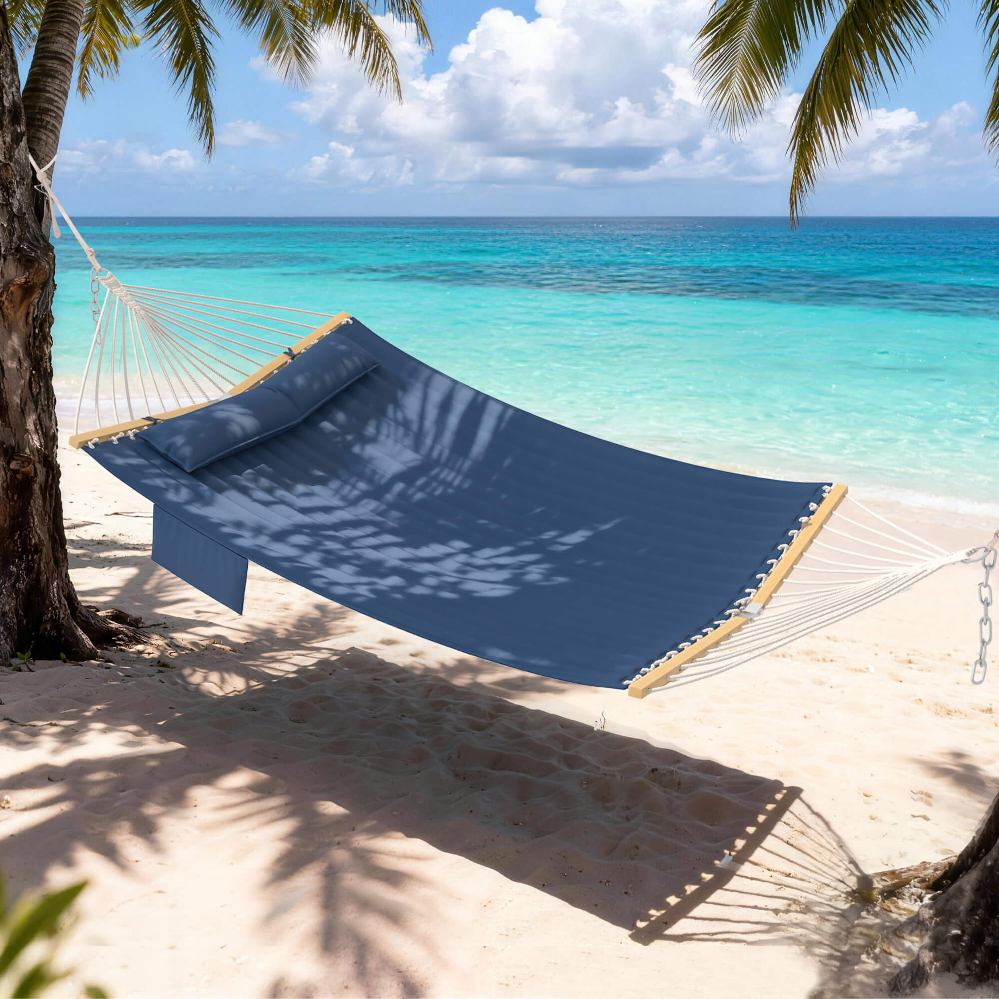 HOMREST Modern Portable Hammock, Outdoor Rope Hammock for Backyard, Beach & Camping, Navy Blue