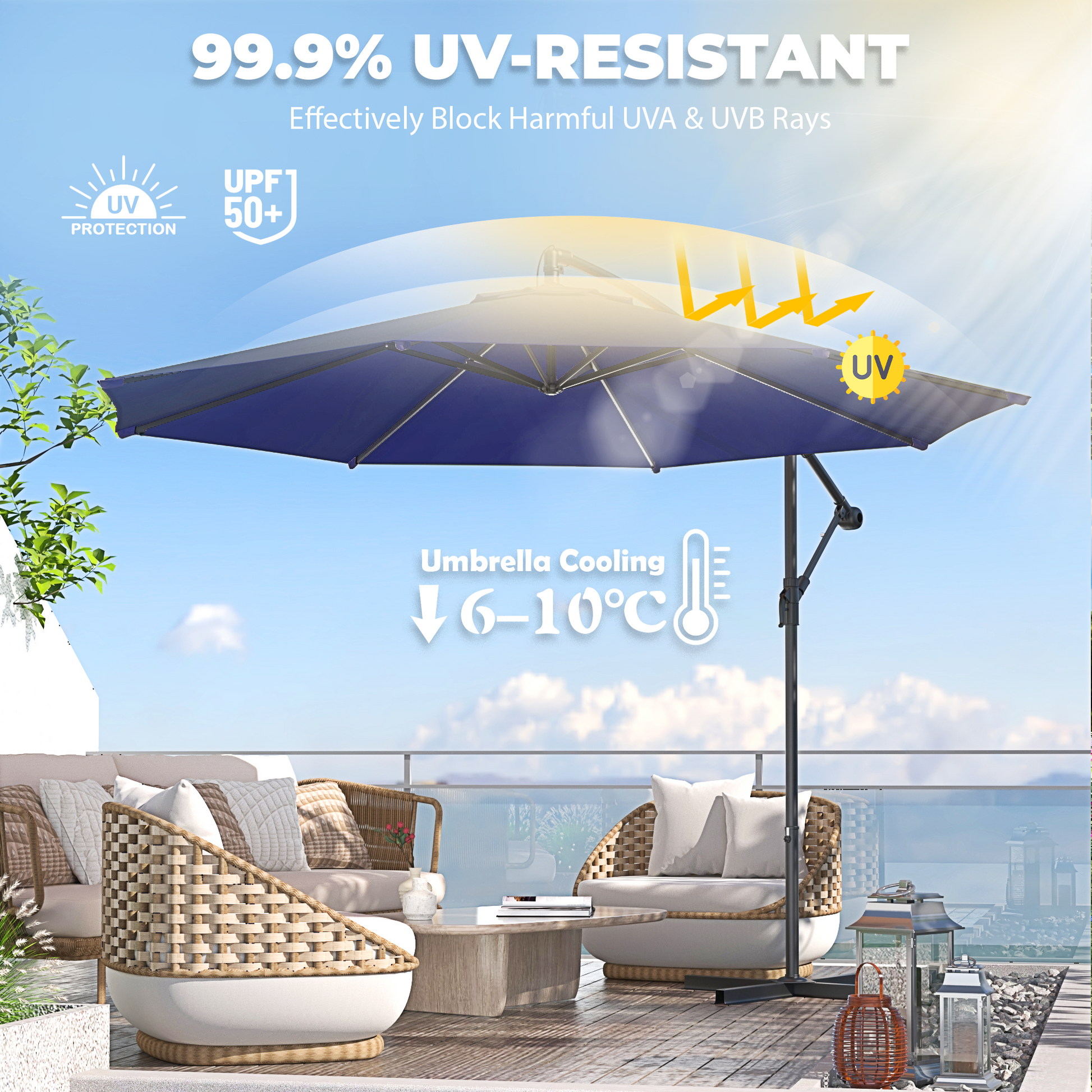 Homrest 10ft Offset Patio Umbrella