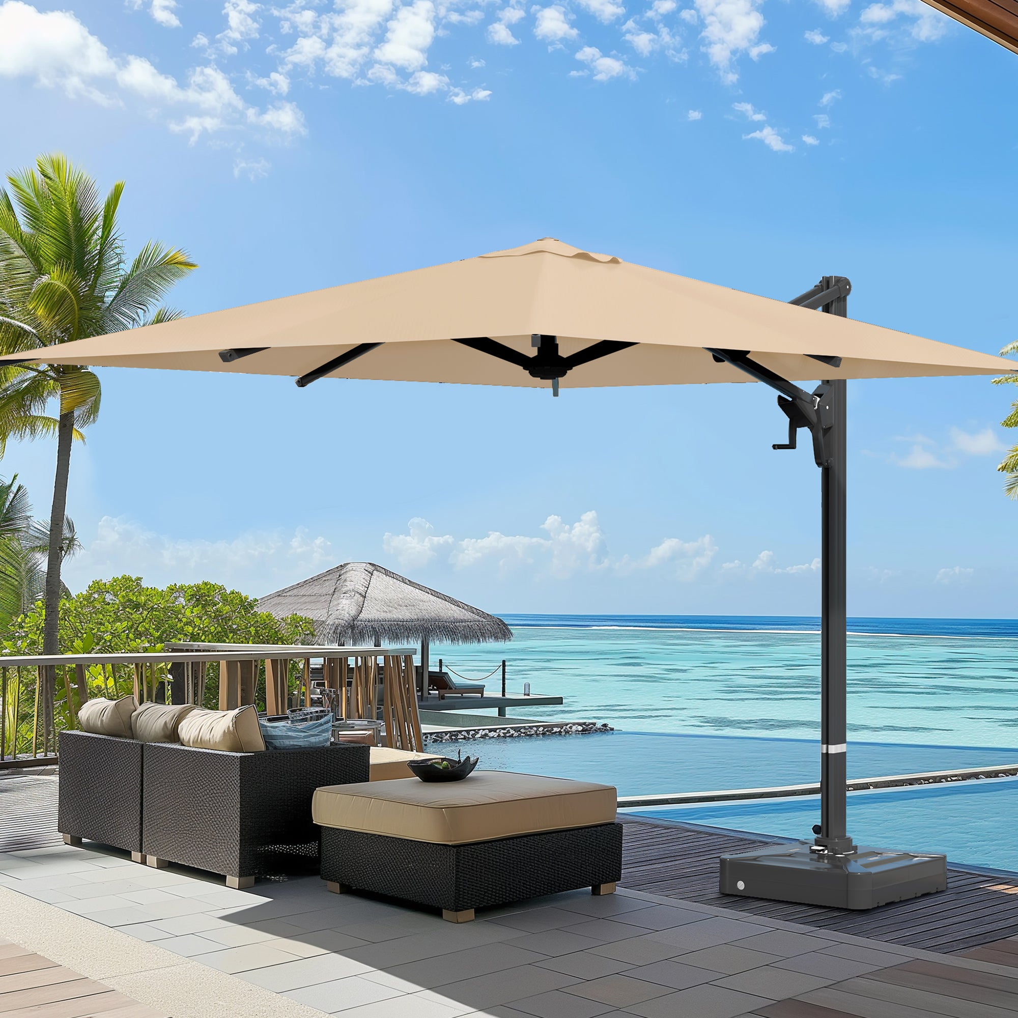 HOMREST 10x13ft Large Rectangular Cantilever Umbrella with 360° Rotation & 6 Adjustable Heights, Outdoor Patio Umbrella for Garden, Pool, Deck, Brown (Base Excluded)
