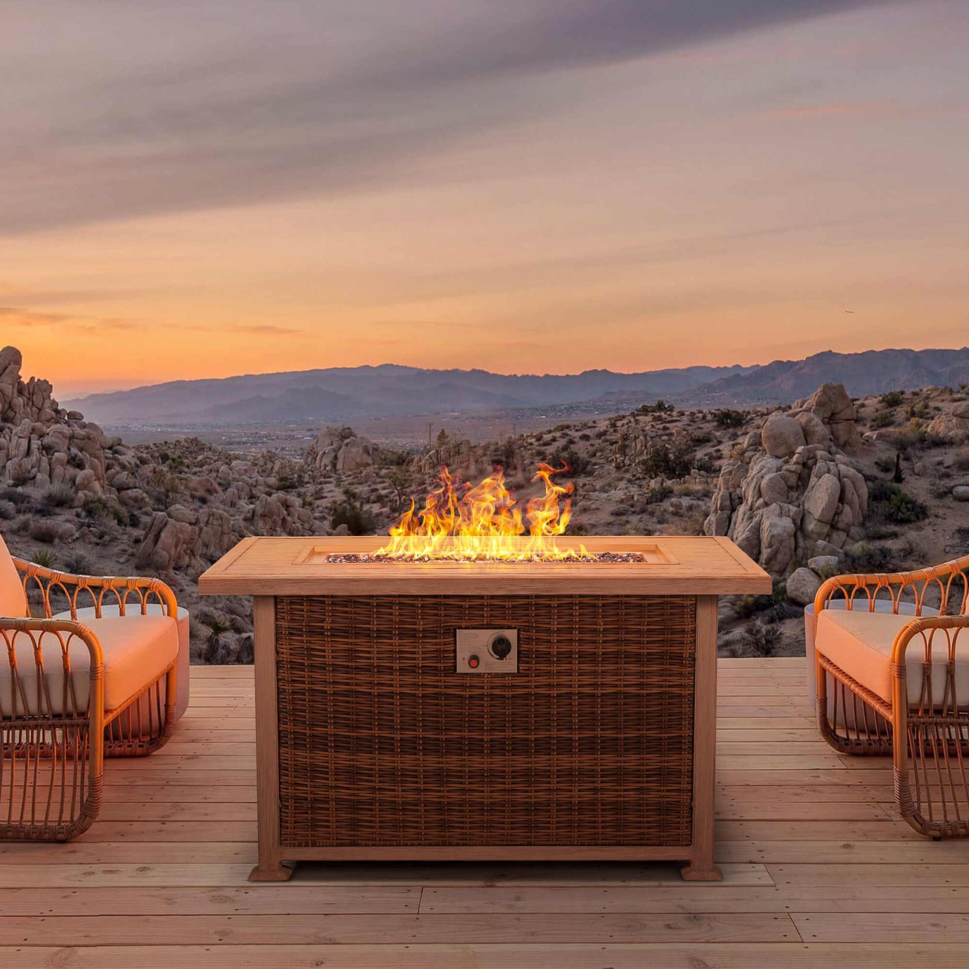 44 Inch Propane Fire Pit Table with Waterproof Cover for Patio, Brown | Homrest Furniture