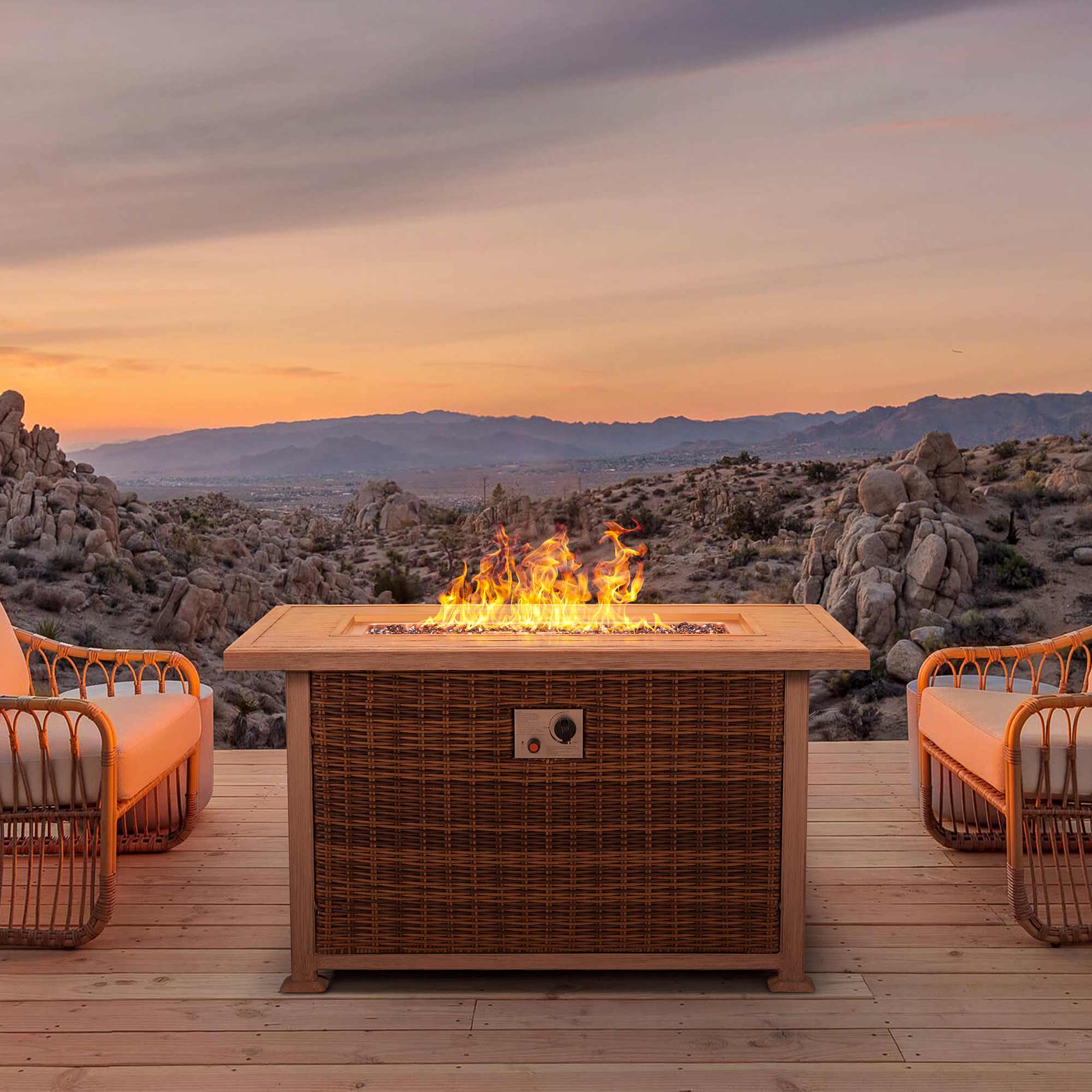 44 Inch Propane Fire Pit Table with Waterproof Cover for Patio, Brown | Homrest Furniture