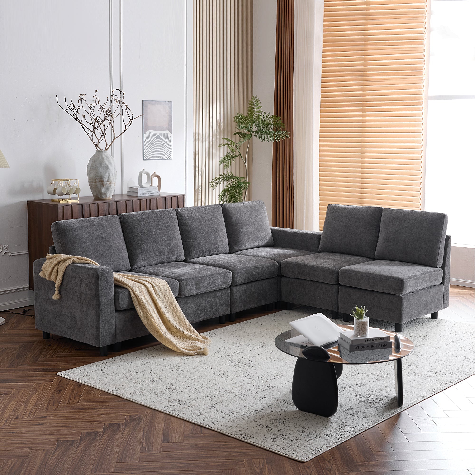 Homrest 6 Piece Modular Sectional Couch with Storage for Living Room, Dark Gray