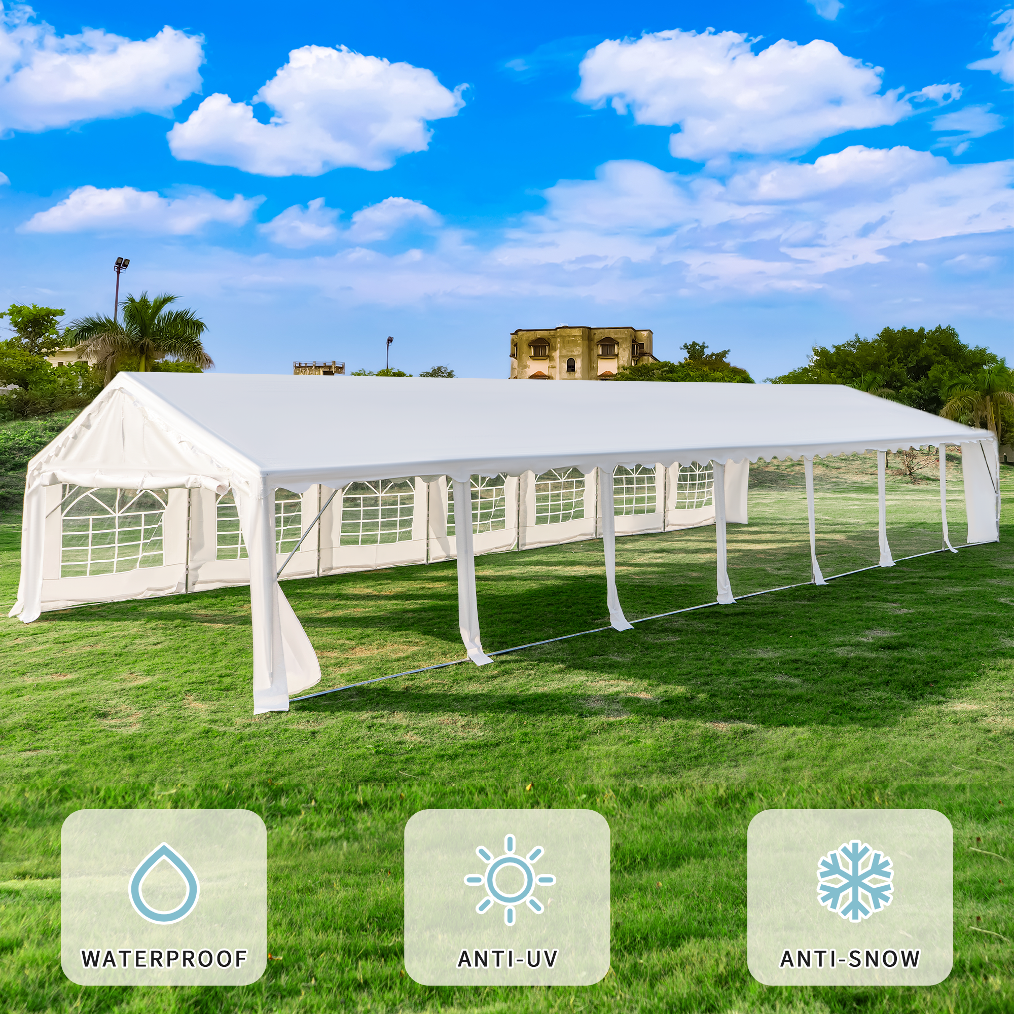HOMREST 20x50ft Party Tent Outdoor Wedding Tent Heavy Duty Large Canopy Carport With Removable Sidewalls 2 Roll Up Doors 5 Storage Bags White