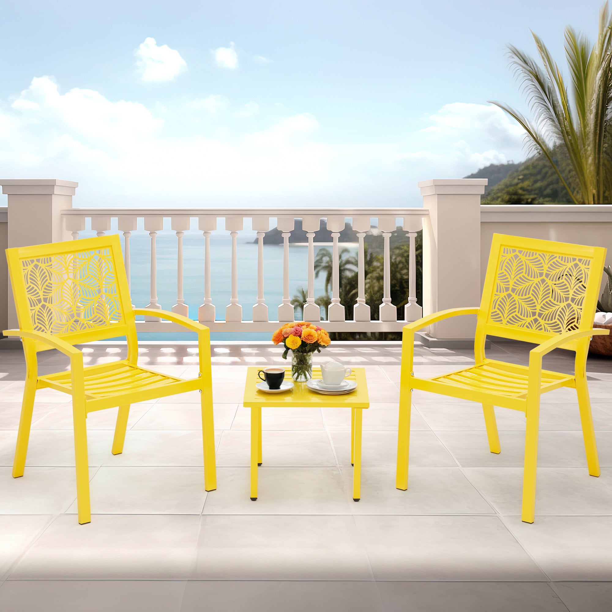 HOMREST 3-Piece Outdoor Bistro Set – Metal Chairs & Table, Yellow