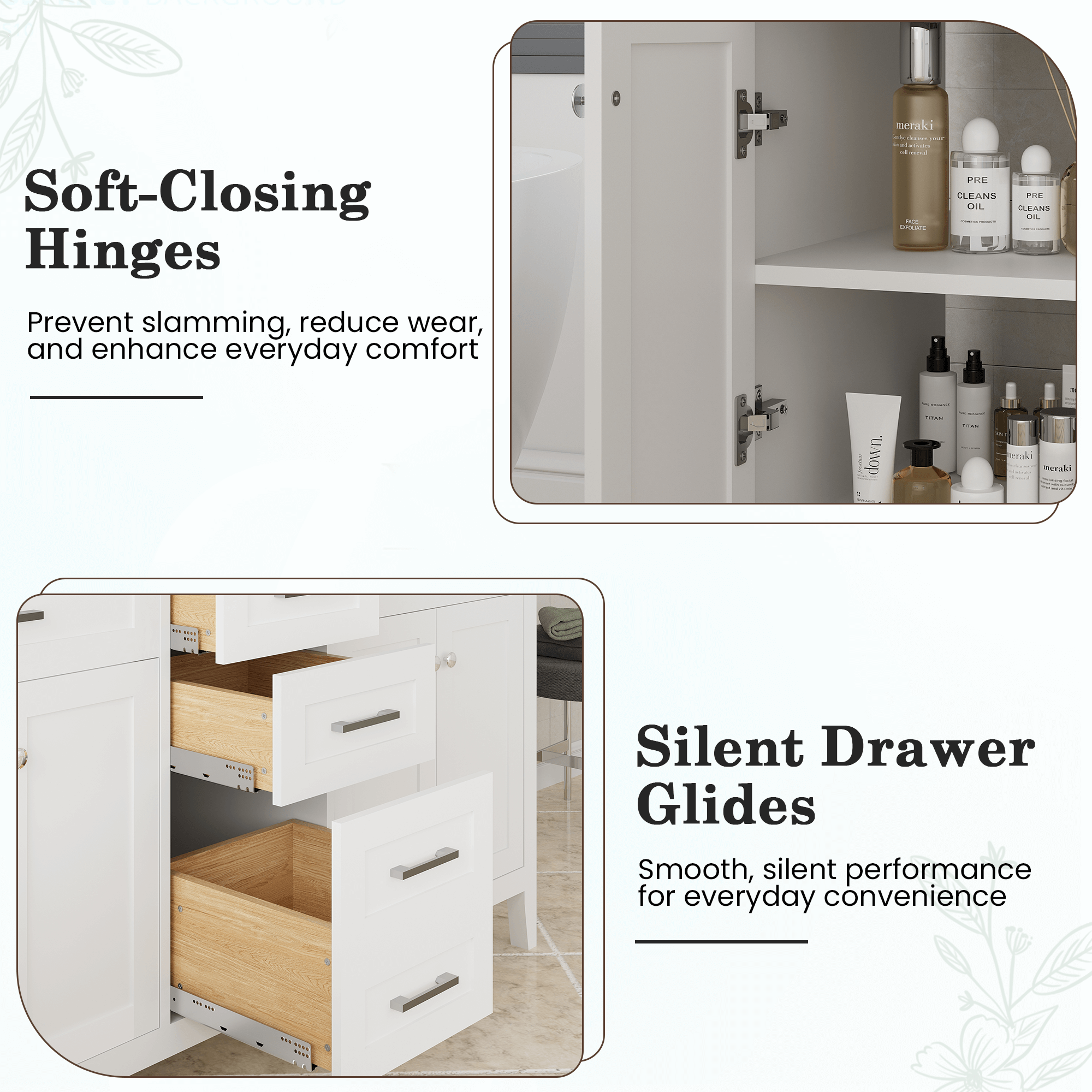 HOMREST 60" Double Bathroom Vanity with Engineered Stone Top, Modern Sink Vanity with Drawers, White