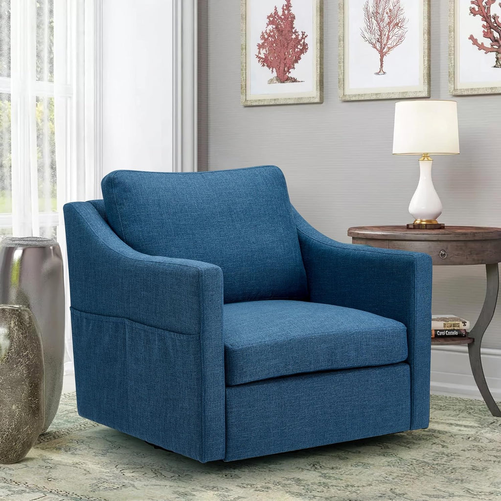 Swivel accent chair set of 2, linen fabric armchair with removable cover for living room, blue