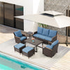 HOMREST 7-Piece Outdoor Wicker Patio Set with Swivel Chairs, Ottoman & Coffee Table, Blue