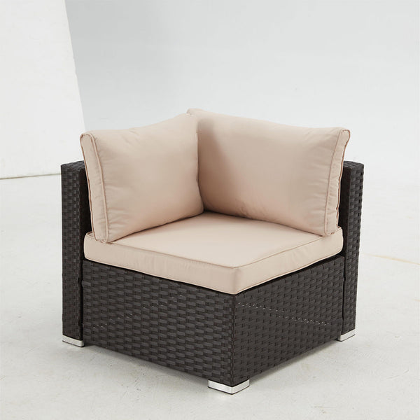 Homrest 7 Pcs Patio Furniture Set w/ Adjustable Backrest, Khaki Cushion & Coffee Table