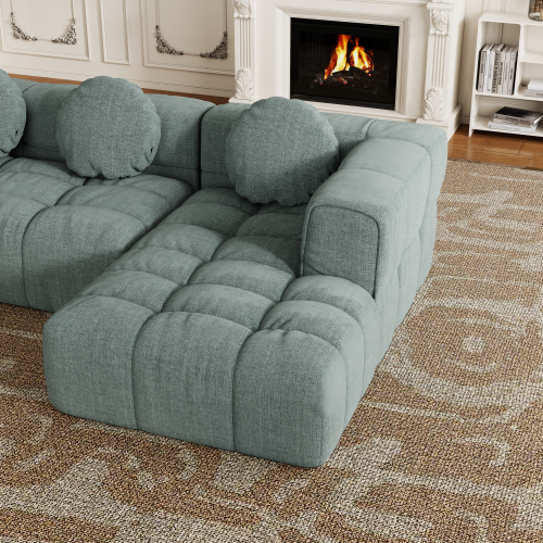 HOMREST Fully compressed modular 103" L-shaped combination living room sofa set, Blue Gray(Right side recliner)