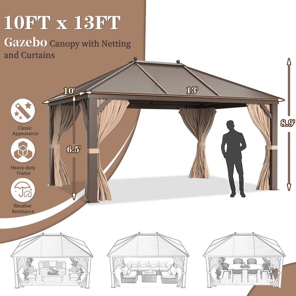 Homrest 10' x 13' Hardtop Gazebo Hardtop Gazebo, Outdoor Galvanized Steel Canopy