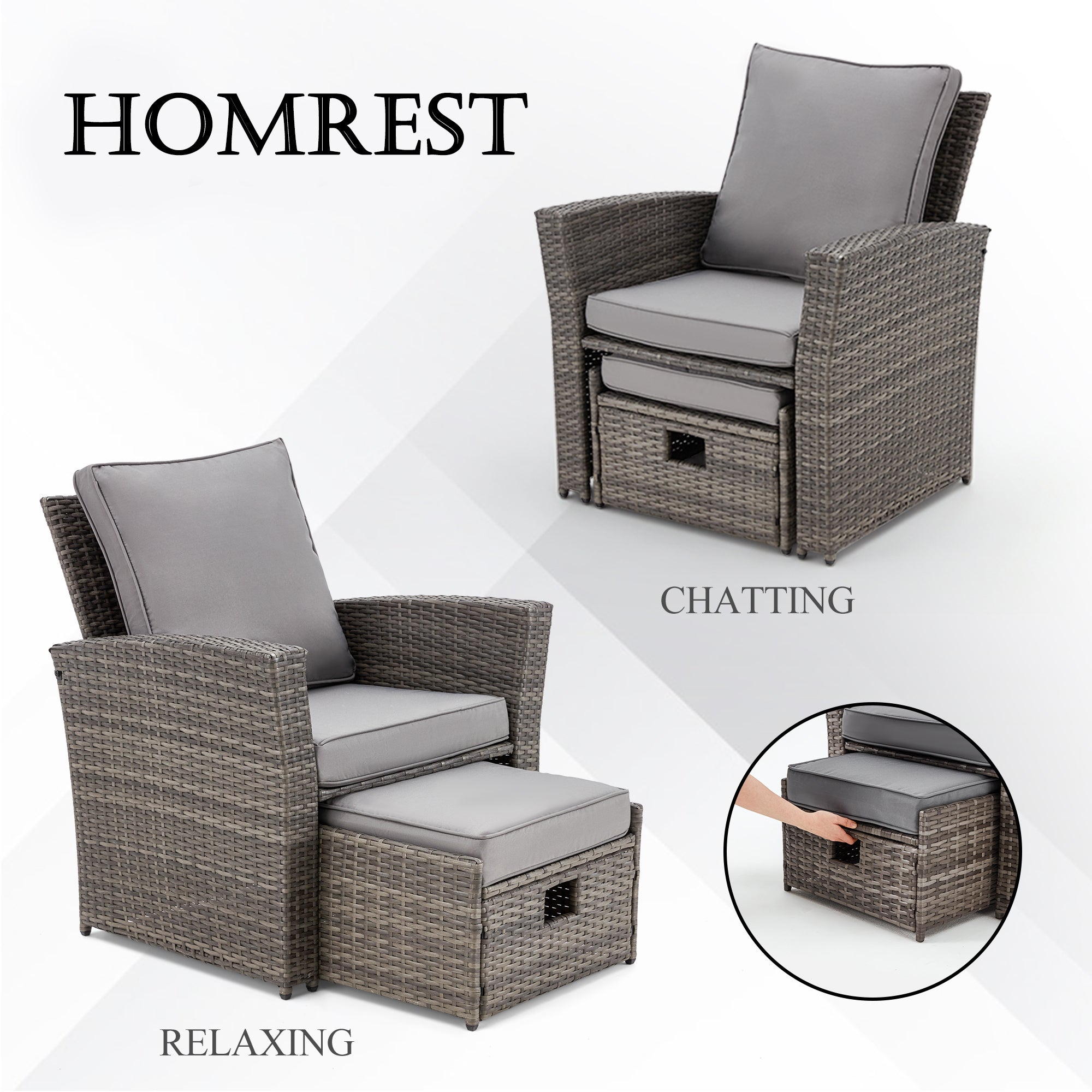 Homrest 6 Pcs Patio Furniture Set with Ottoman and Storage Table, Dark Gray