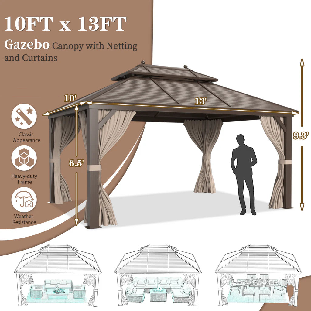 Homrest 10X13 Small Gazebo with Netting for Backyard