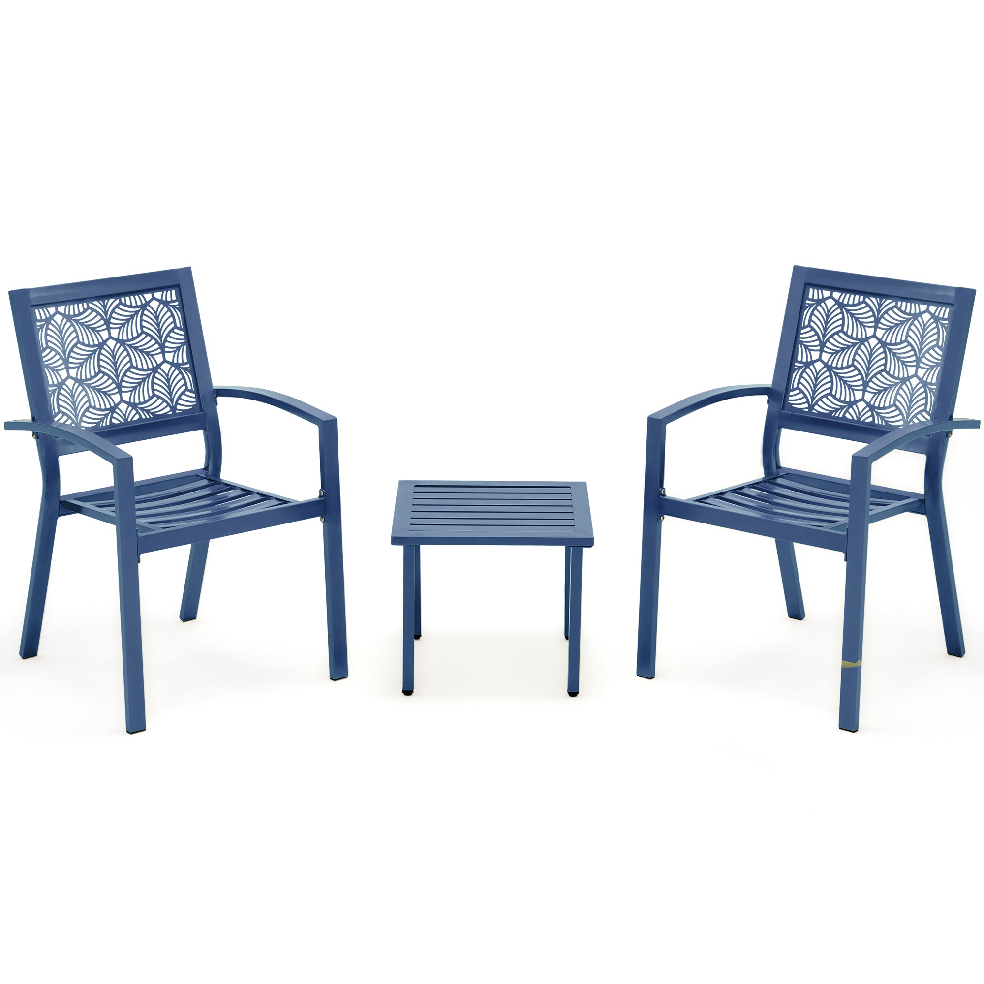 HOMREST 3-Piece Outdoor Bistro Set – Metal Chairs & Table, Floral Back Design, Peacock Blue