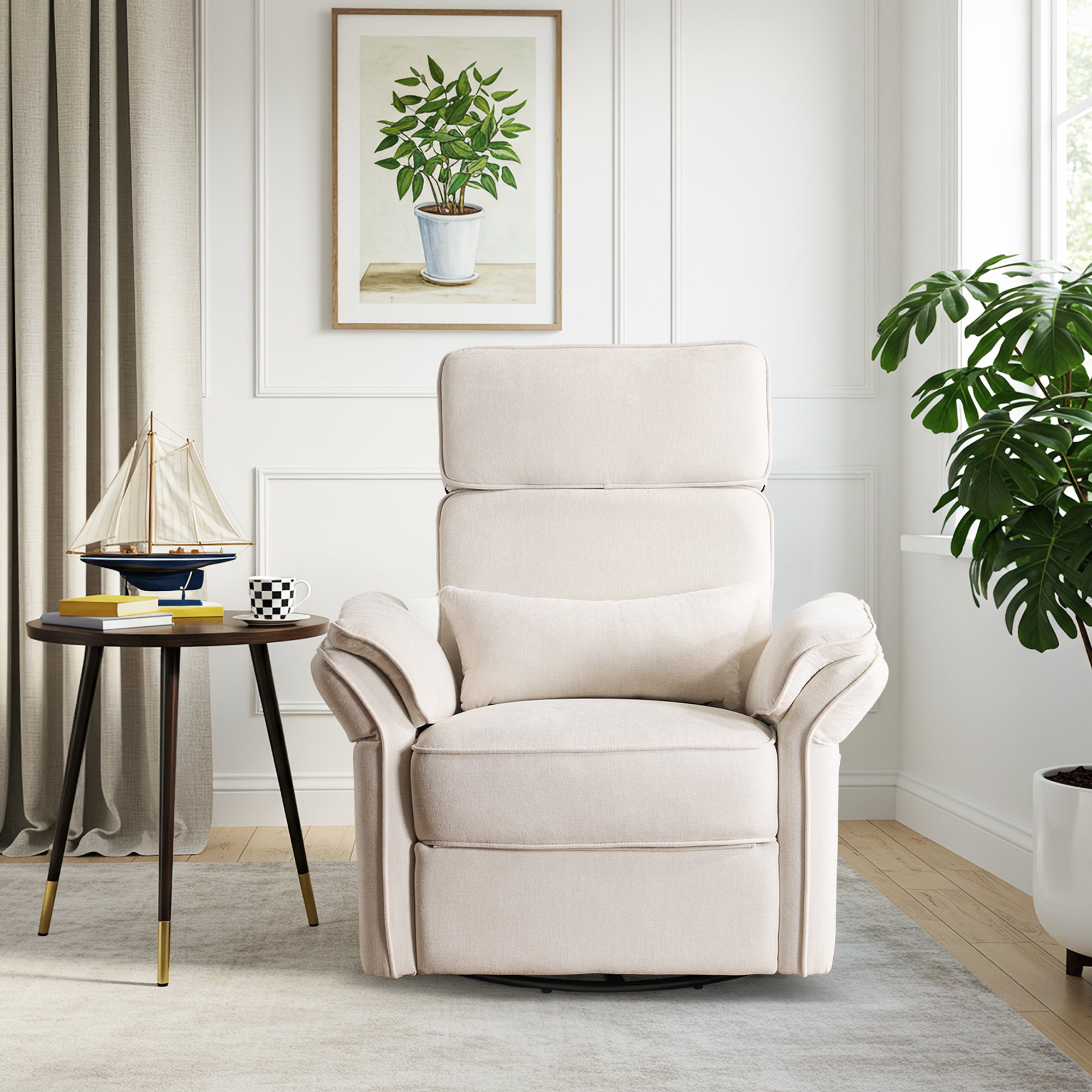 HOMREST Power Swivel Rocking Recliner Chair with Adjustable Headrest and Armrests for Living Room, Nursery, Beige