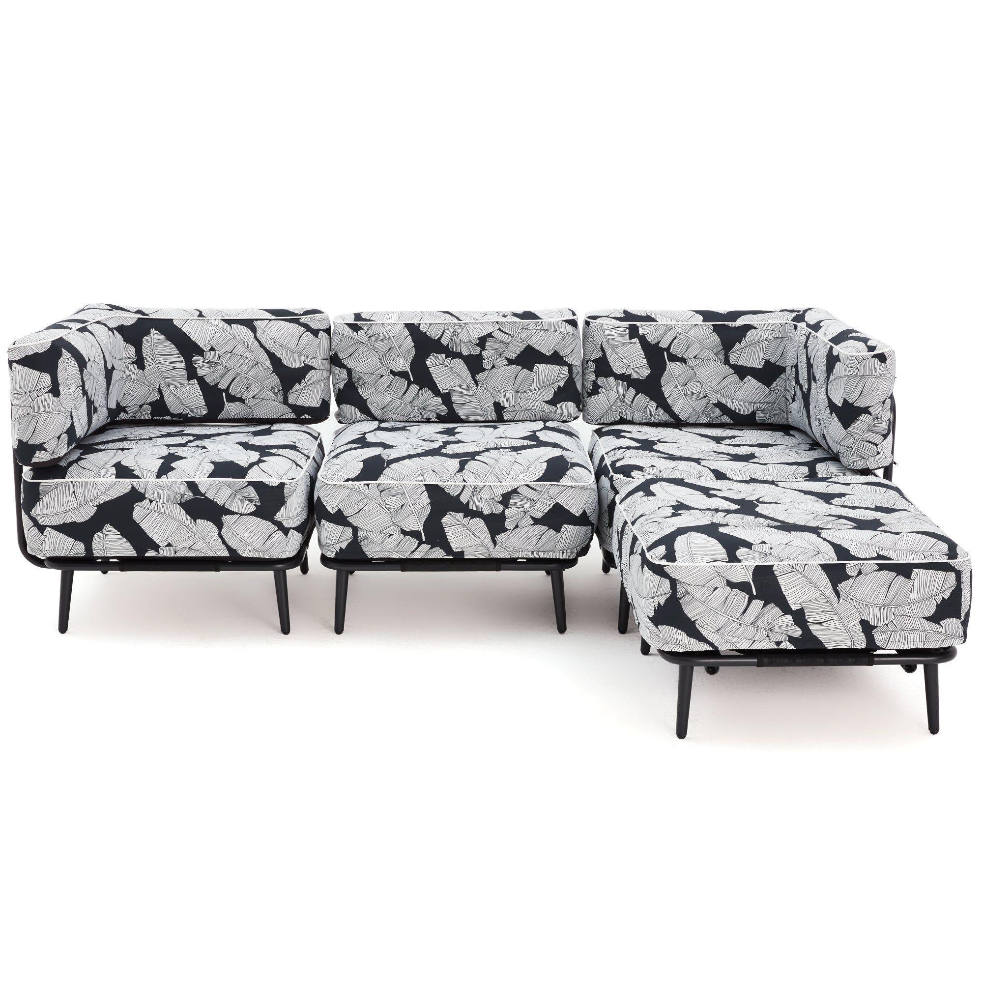 HOMREST 4-Piece Inflatable Couch Set, Portable Oxford Fabric Blow Up Couch Lounger, White Black Leaf Pattern